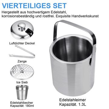 Randaco Eiswürfelbehälter Eiseimer Weinkühler mit Eiszange Edelstahl Eiswürfelbehälter 1.3L