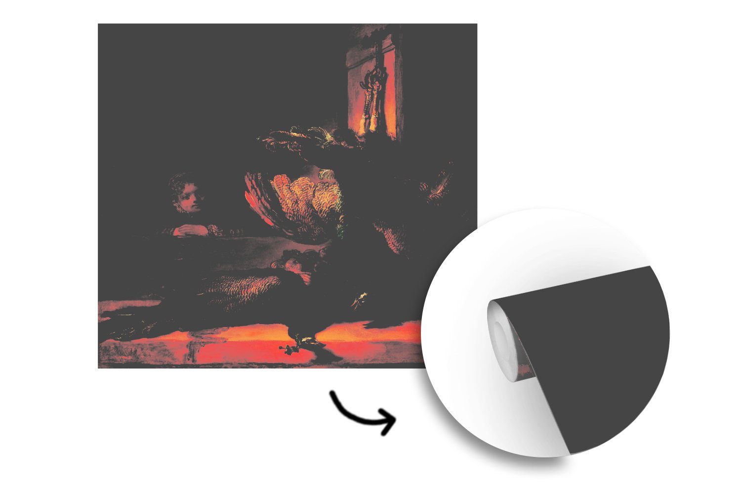 Vliestapete bedruckt, mit für Rembrandt van Wohnzimmer MuchoWow - (4 Schlafzimmer Fototapete Küche, Matt, Rijn, Pfauen Fototapete Stillleben St),