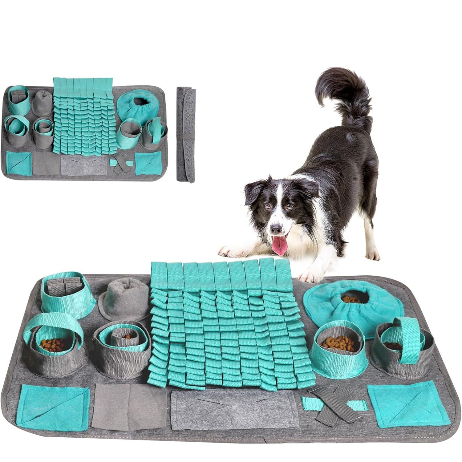 HEYHIPPO Schnüffelteppich Blauer Schnüffelteppich für Hunde,waschbar,Trainings-& Fütterungsmatte, Langsame Fütterungsmatte, 66 x 42 cm, Lernspielzeug für Haustiere