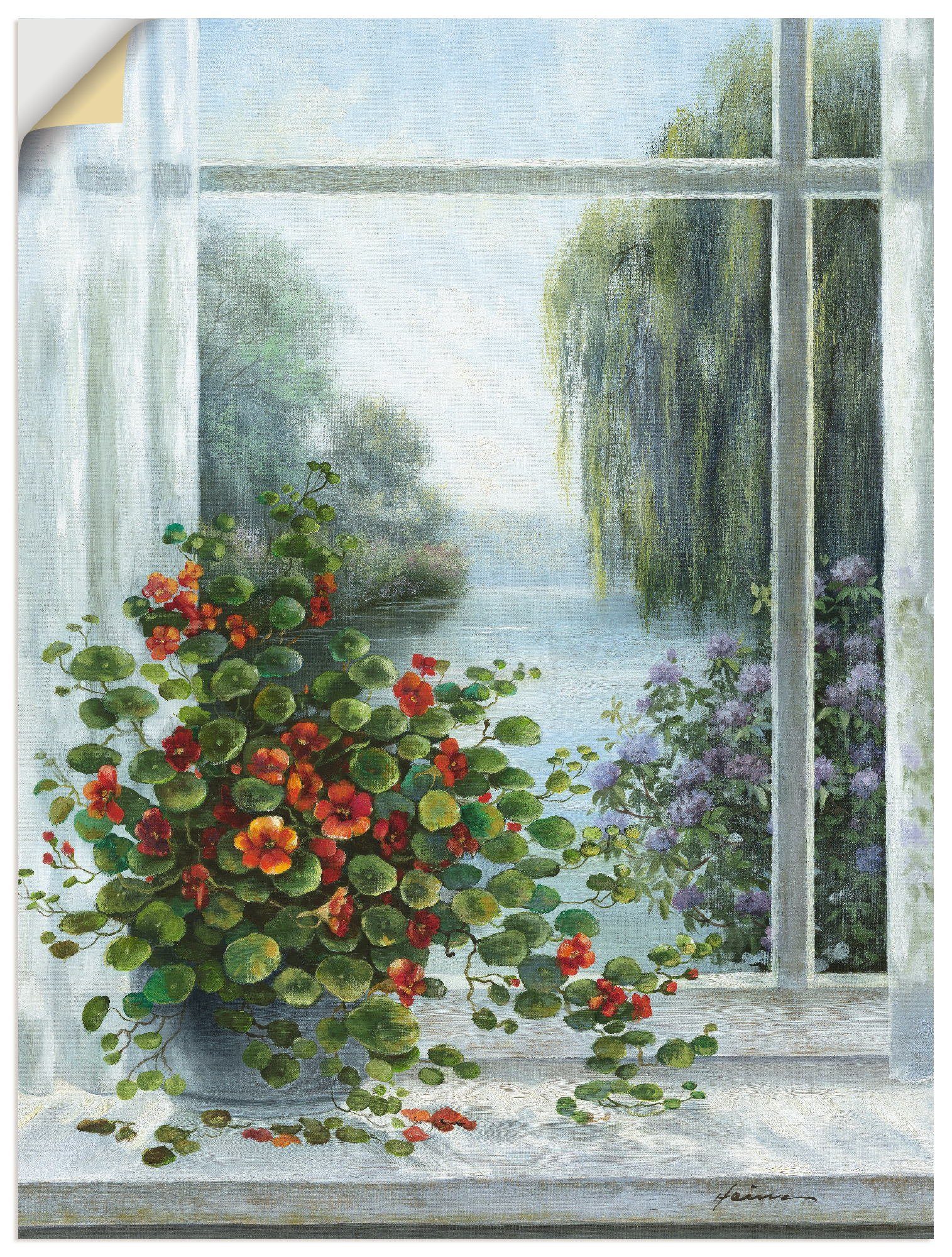 Artland Wandbild Kapuzinerkresse am Fenster, Arrangements (1 St), als Leinwandbild, Wandaufkleber oder Poster in versch. Größen