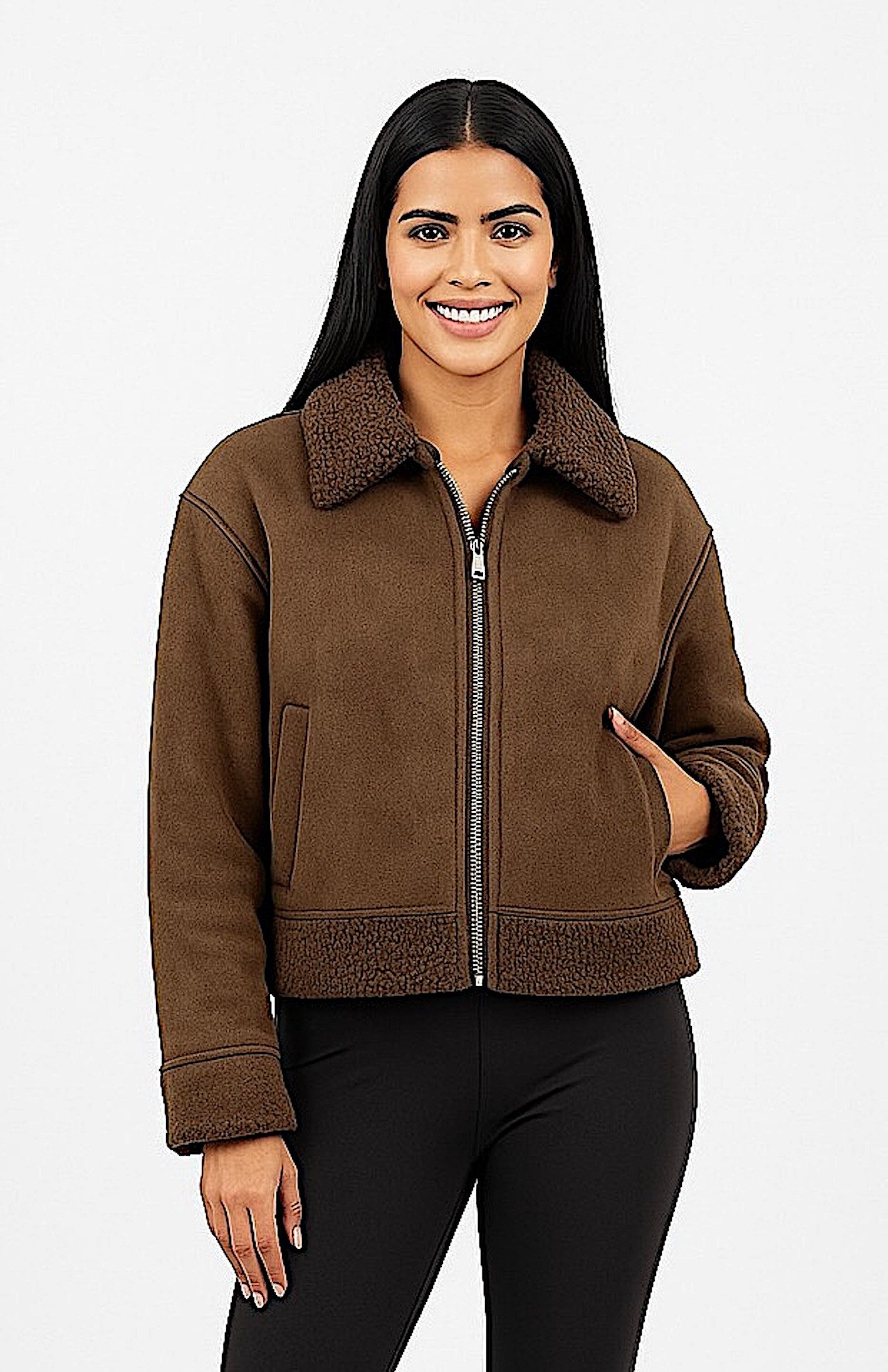 Worldclassca Lederimitatjacke Worldclassca Kunstwildleder Teddy Jacke Warm Gefüttert Übergangsjacke Neue Kollektion - Stilvolle und gemütliche Mode für Damen