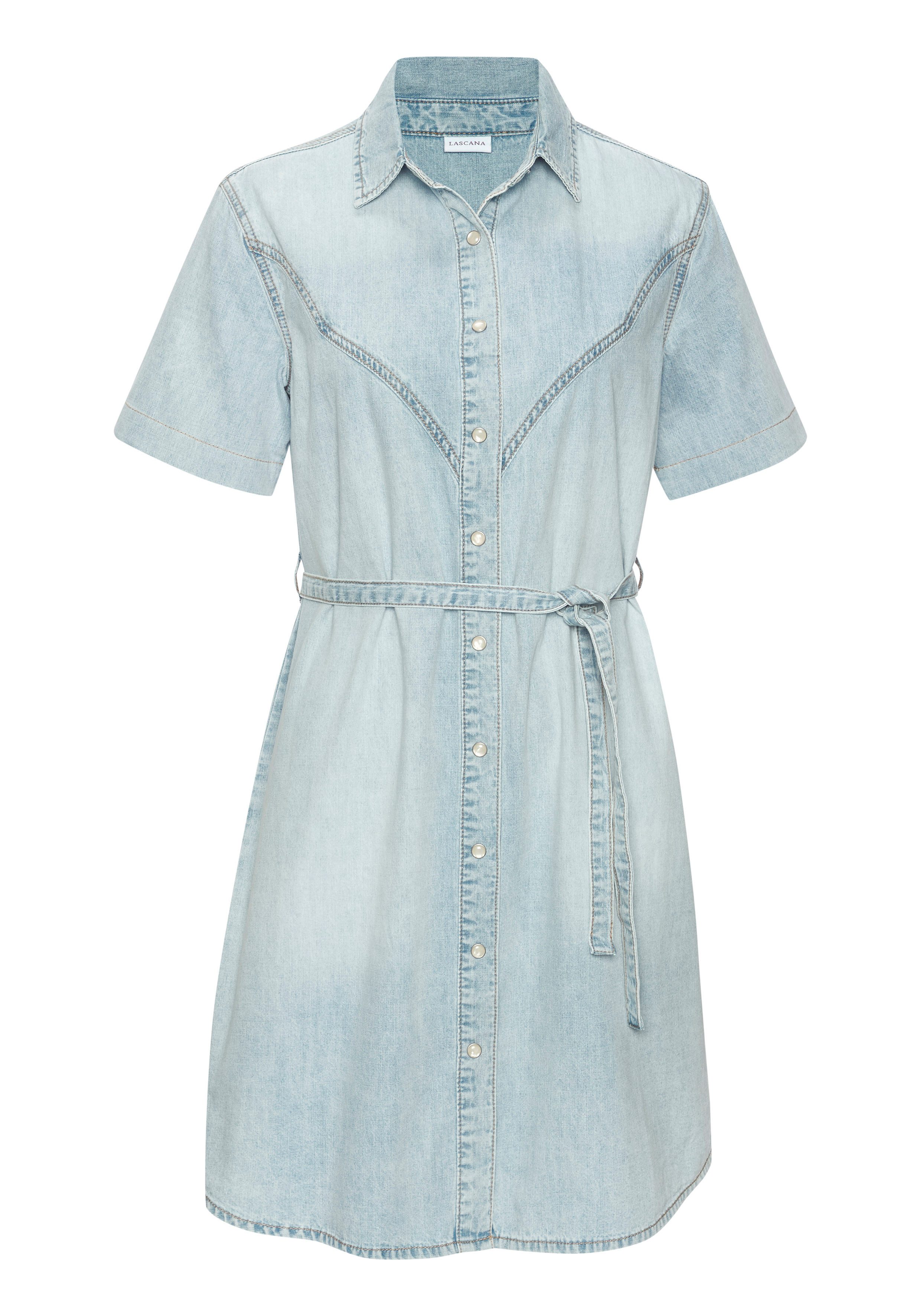 LASCANA Jeanskleid (mit Bindegürtel) in softer Denimqualität, modischer Western-Look