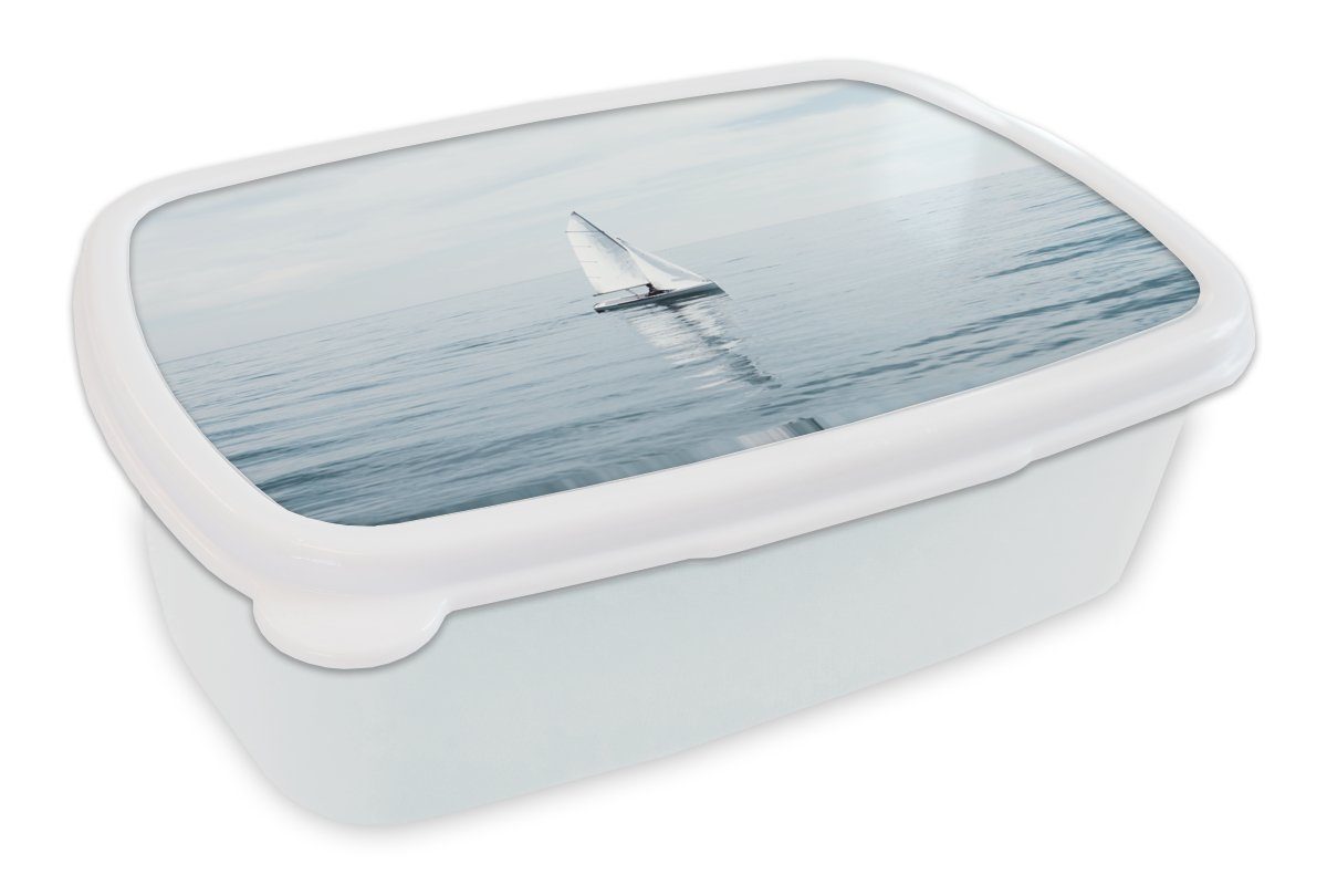 MuchoWow Lunchbox Meer - Segelboot - Blau, Kunststoff, (2-tlg), Brotbox für Kinder und Erwachsene, Brotdose, für Jungs und Mädchen weiß | Lunchboxen