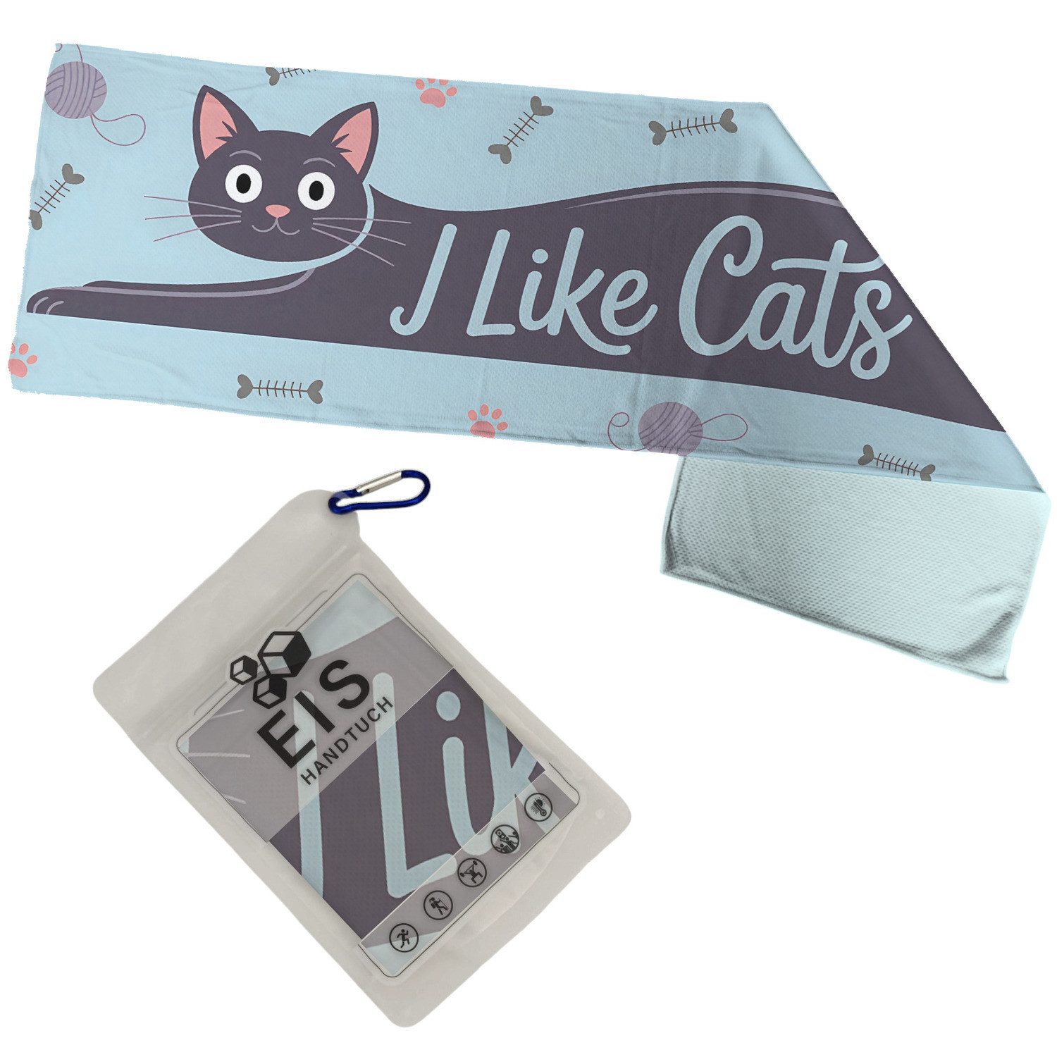 Sporthandtuch I Like Cats Eishandtuch XL mit Katze Silhouette