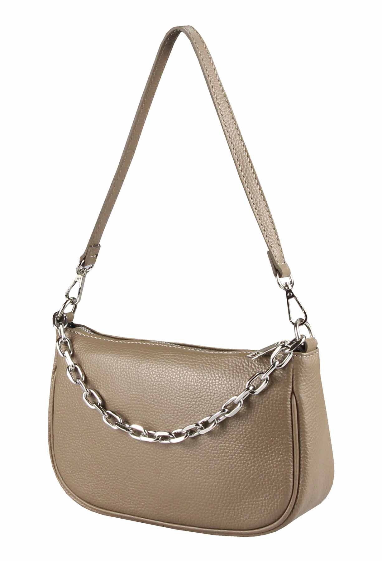Schultertasche Made in Italy DAMEN LEDER TASCHE Pochette mit Kette CrossOver City Bag