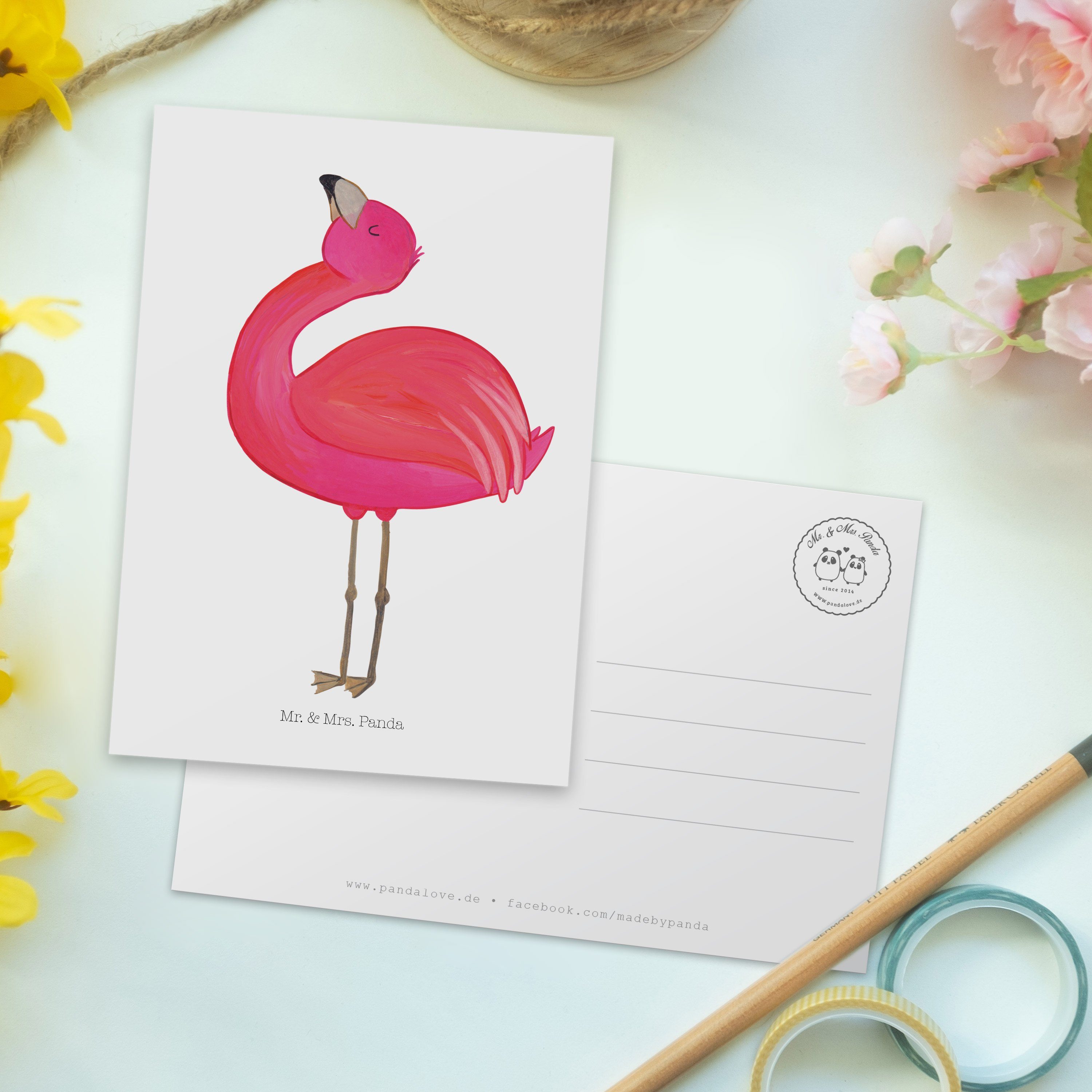 - Panda Geburtstagskarte, Mr. - Geschenk, Flamingo Weiß stolz Mrs. Se Postkarte Ansichtskarte, &