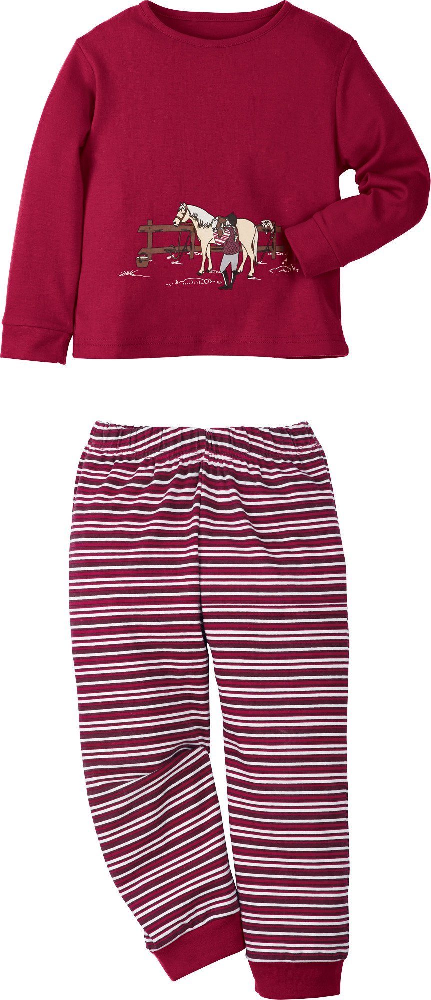 Erwin Müller Pyjama Kinder-Schlafanzug Interlock-Jersey Streifen/Tiermotive: Pferd