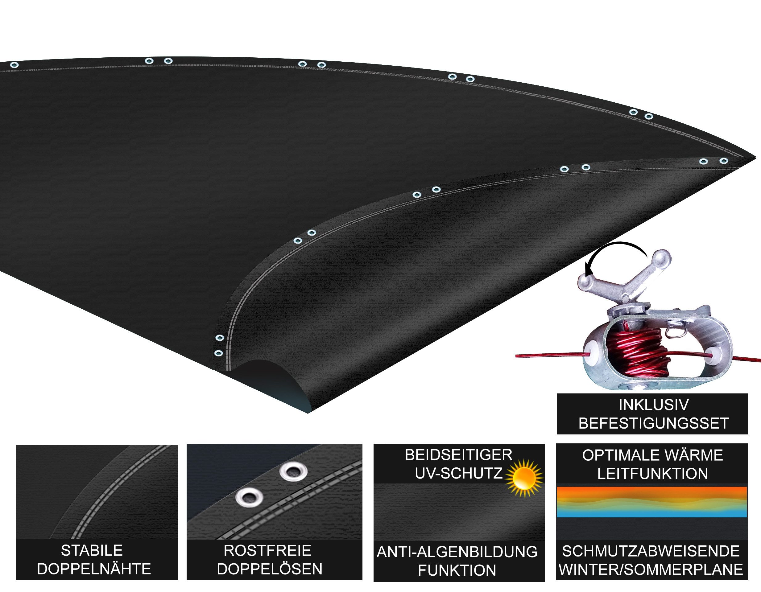 Quick Star Pool-Abdeckplane Rund 200g/m², Sommer & Winter Poolabdeckung, UV-Resistent