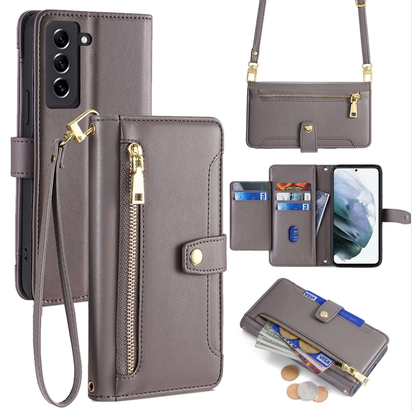 betterfon Handykette für Samsung Galaxy Leder Umhänge Hülle mit Kartenfächer, Hände frei – mit Silikonhülle & Schnur für flexiblen Alltag