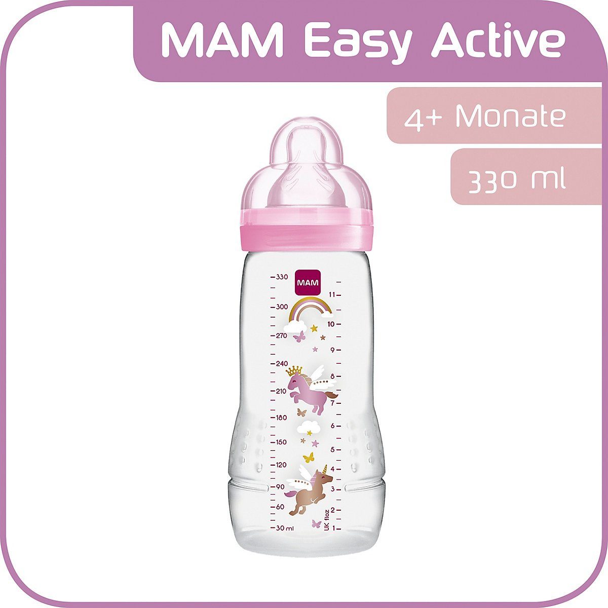 Kinder Babyernährung MAM Babyflasche Weithals Flasche Easy Active, PP, 330 ml,