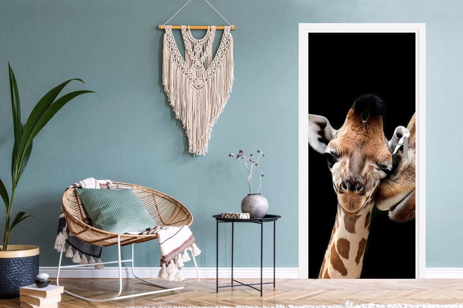 MuchoWow Türtapete Giraffe - Tiere cm Türaufkleber, Fototapete Porträt - Tiere, Tür, bedruckt, - Schwarz - Matt, für 75x205 St), (1