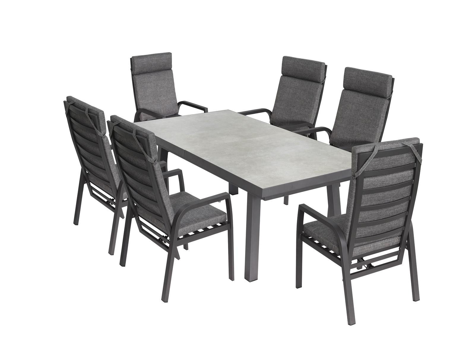 bellavista - Home&Garden® Garten-Essgruppe »Ontario 1« Gartenmöbel Set ausziehbar Sitzgruppe Outdoor Garnitur, (Set, 7-tlg., 1x Tisch, 6x Hochlehner Gartenstuhl), Aluminium, für 6 Personen, Ausziehtisch, wetterfest - Garten, Terrasse