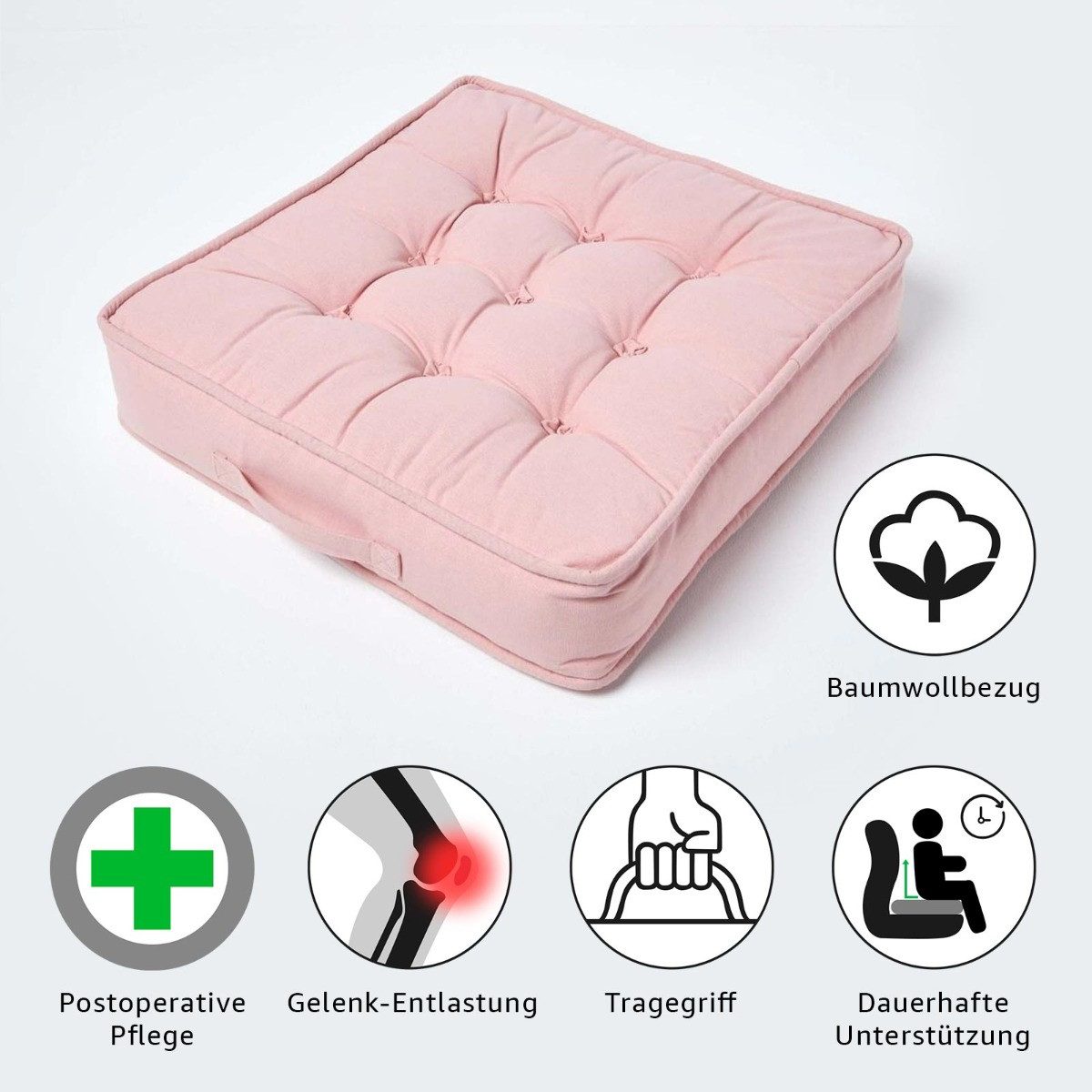 Homescapes Sitzkissen Dickes Sitzkissen rosa – bequemes Sesselkissen mit Baumwollbezug
