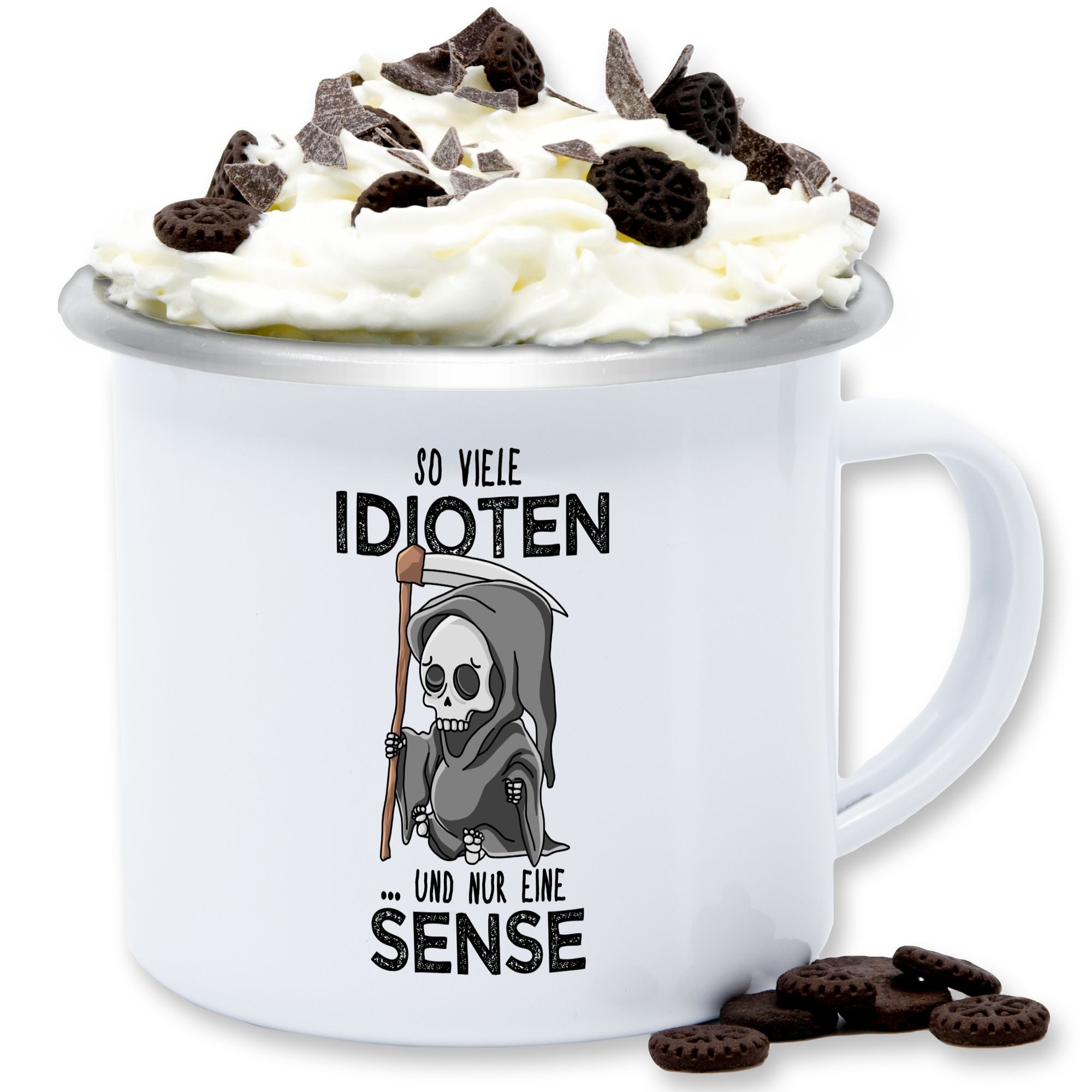 Shirtracer Tasse So viele Idioten und nur eine Sense - Schwarz, Stahlblech, Statement Sprüche