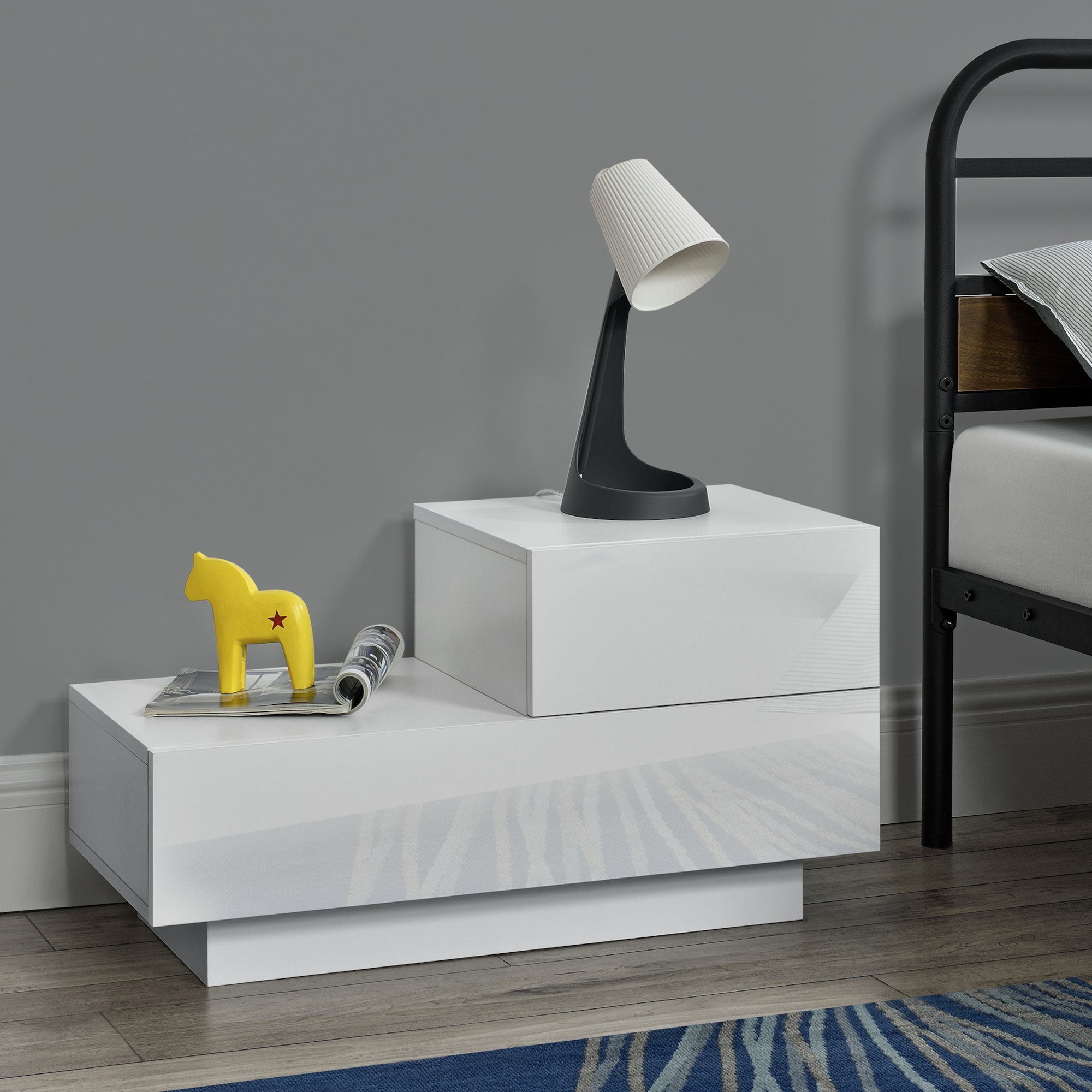 en.casa Nachttisch, »Sebokeng« Beistelltisch 2 Schubladen Rechts weiß hochglanz