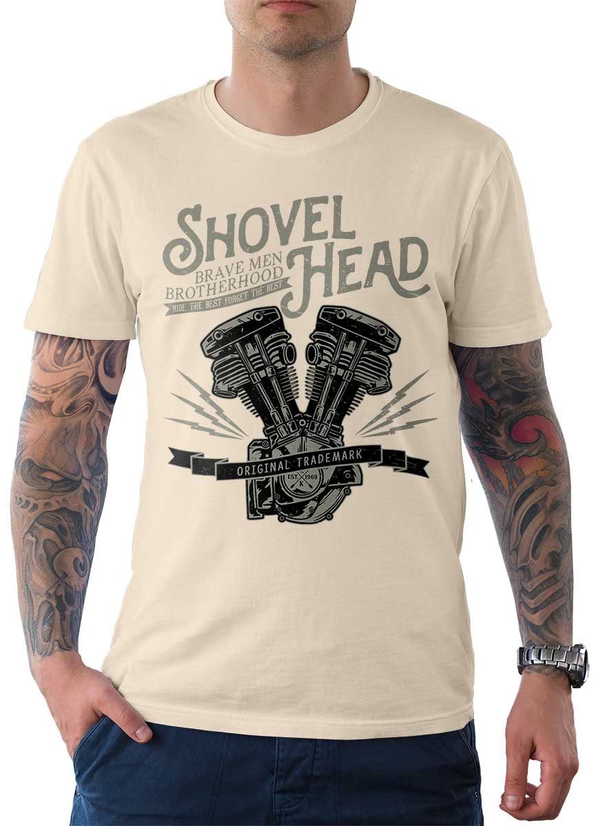 Rebel On Wheels T-Shirt Herren Motiv Cream mit T-Shirt Biker / Motorrad Shovel Tee Head