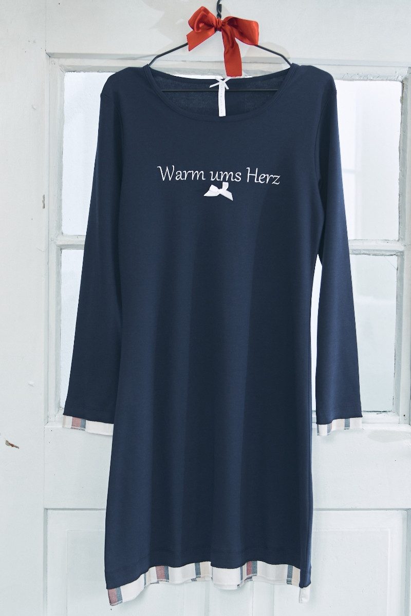 Schlafanzug Nachthemd Damen - WARM UMS HERZ - dunkelblau
