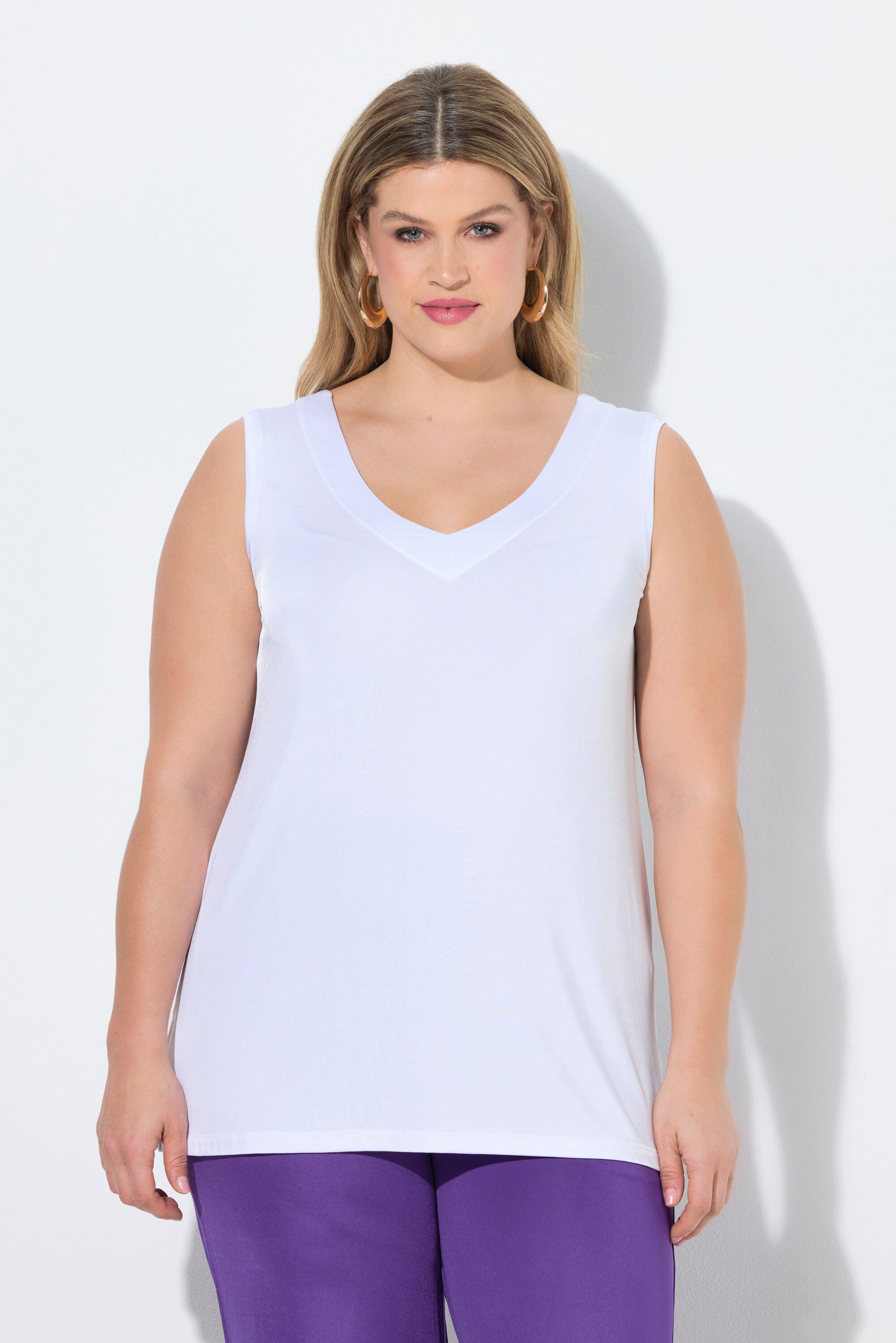 Ulla Popken Longtop Slinky-Wendetop Rundhals/V-Ausschnitt ärmellos