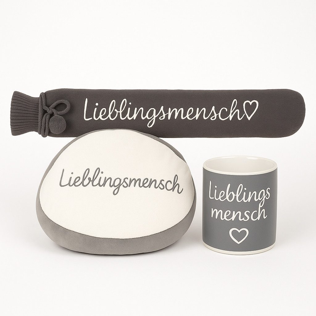 Out of the Blue Fußsack Lieblingsmensch Geschenkset mit XL Tasse, Fußwärmer & Wärmflasche (3-tlg), Wohlfühlwärme & Liebe zum Verschenken