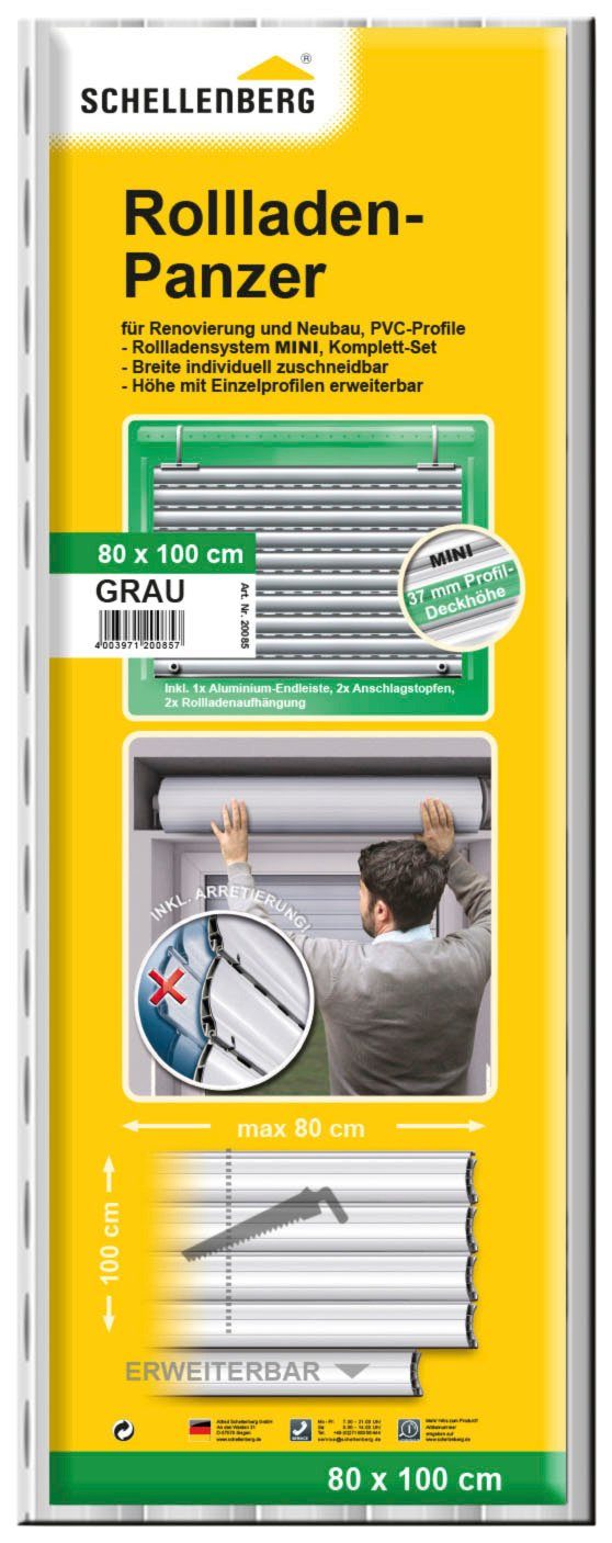 SCHELLENBERG Rollladenpanzer Set für Fenster, Mini System für 40 mm Stahlrohrwelle, Set, PVC Jalousie, in verschiedenen Größen erhältlich, grau