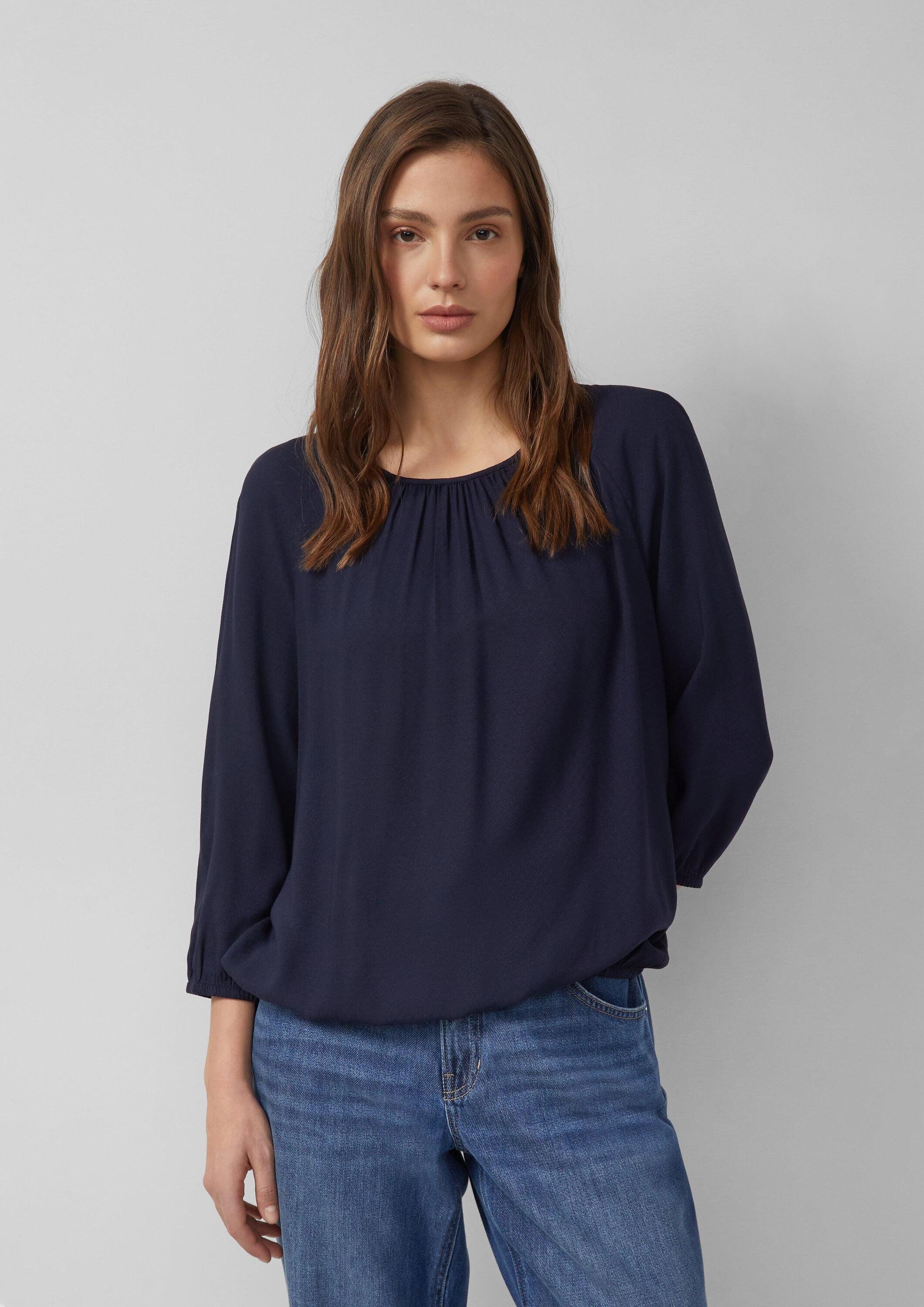 s.Oliver Kurzarmbluse Bluse Strukturierte Viskose-Bluse mit Raff-Details