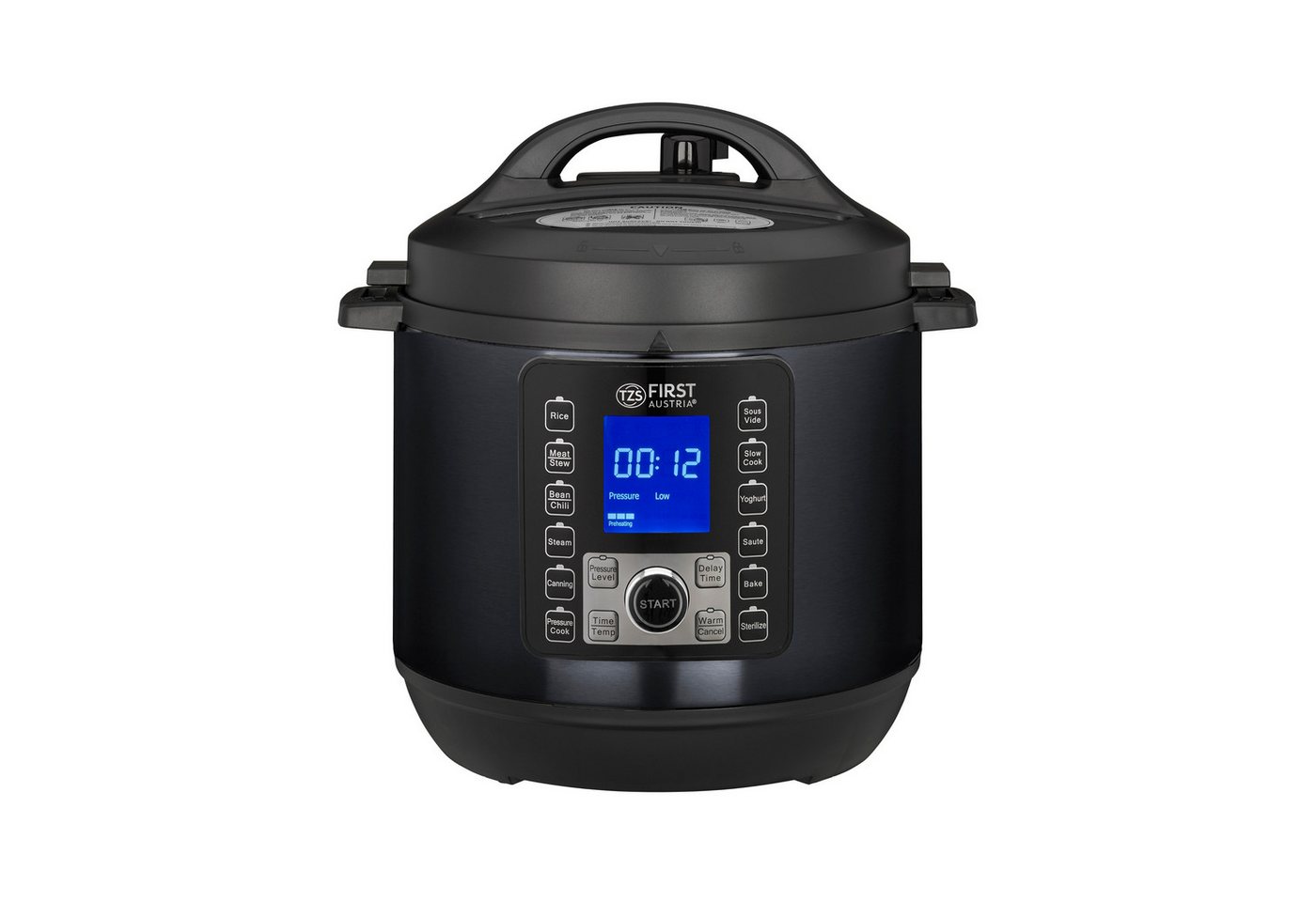 TZS FIRST AUSTRIA Multikocher Druckkochtopf elektrisch 6L, Multikocher, 12 Programme, Reiskocher, 1000 W, 0 l Schüssel, Schnellkochtopf, Dampfgarer mit Warmhaltefunktion, Grau-Schwarz