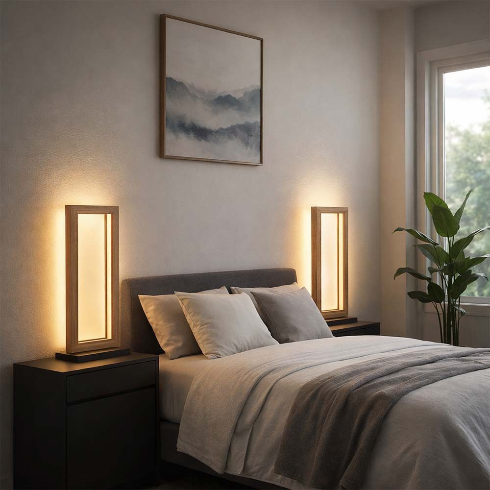 GLOBO LIGHTING LED Tischleuchte, LED-Leuchtmittel fest verbaut, Warmweiß, LED Tischleuchte Beistelllampe Holz schwarz Designleuchte 2er Set