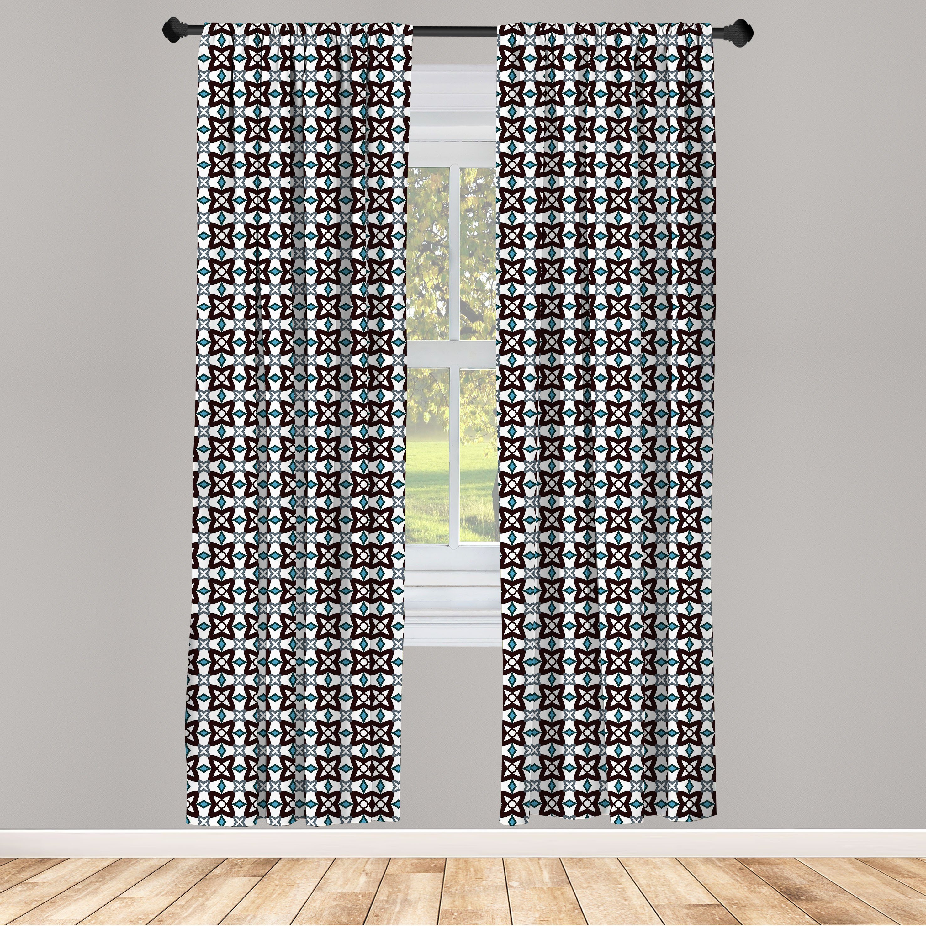 Gardine Vorhang für Wohnzimmer Symmetrie Dekor, Schlafzimmer Microfaser, Geometrie Abstrakte Romantische Abakuhaus