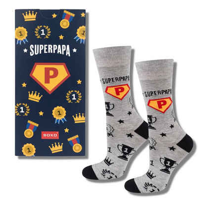 Soxo Socken Lustige Geschenke Für Männer (Box, 1-Paar) Bunte Socken Herren Super Papa 40-45