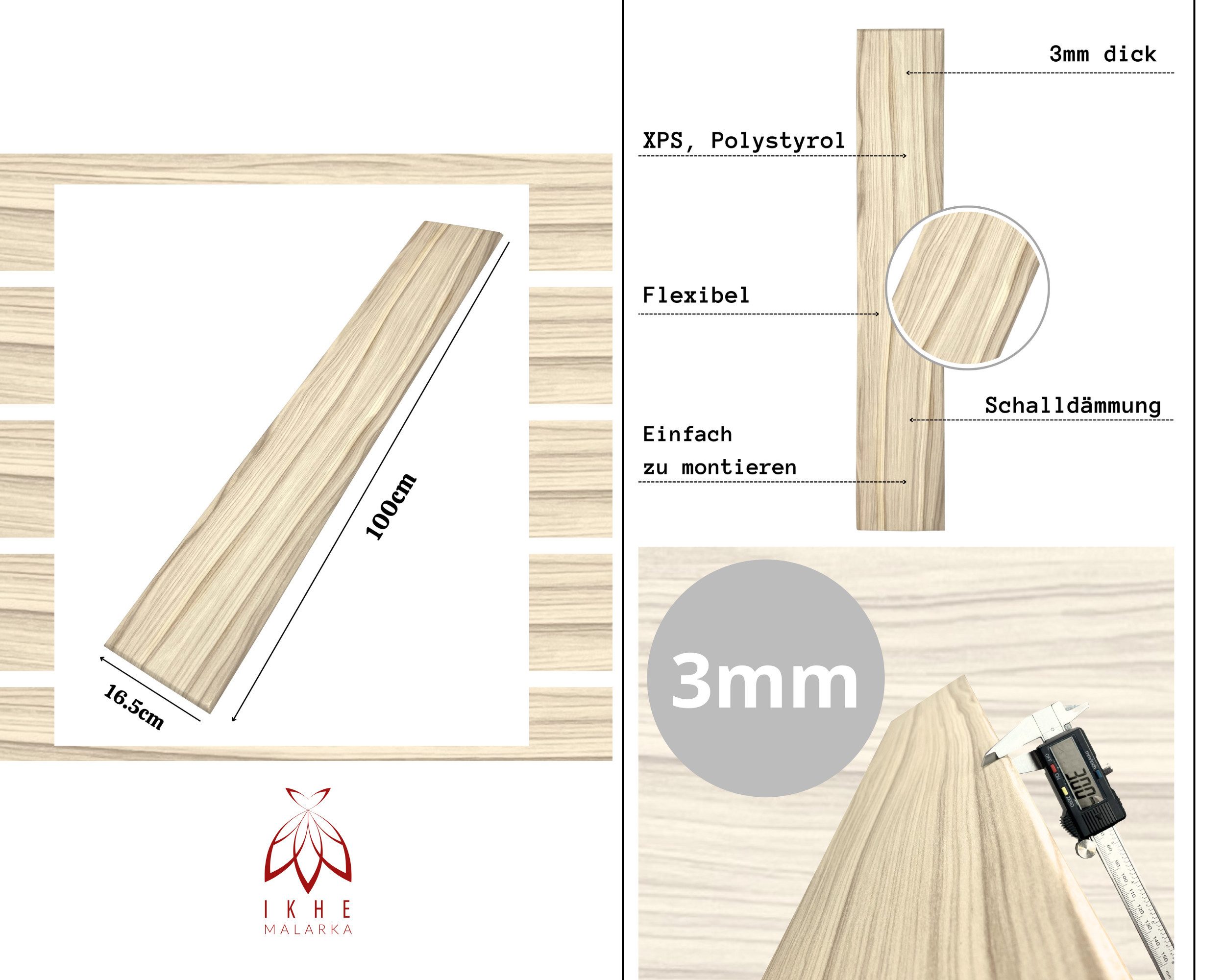 IKHEMalarka 3D Wandpaneel aus Polystyrol Styropor XPS 20qm / 120 Stück, BxL: 16,70x100,00 cm, Holzoptik Marmor Imitat Paneelen Wand Decken