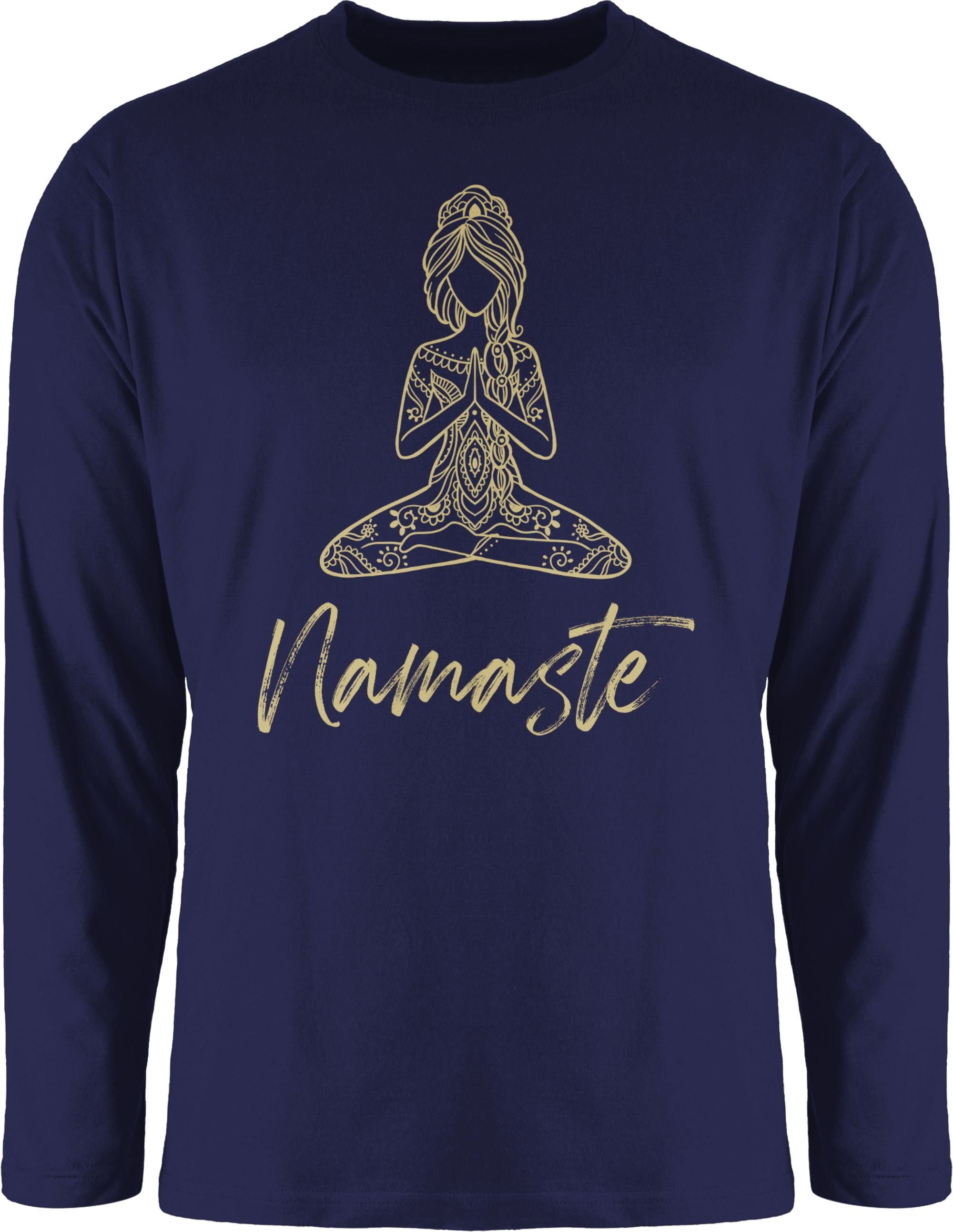 Shirtracer Rundhalsshirt Namaste Yoga Meditation Mandala Yoga 3 Navy Blau