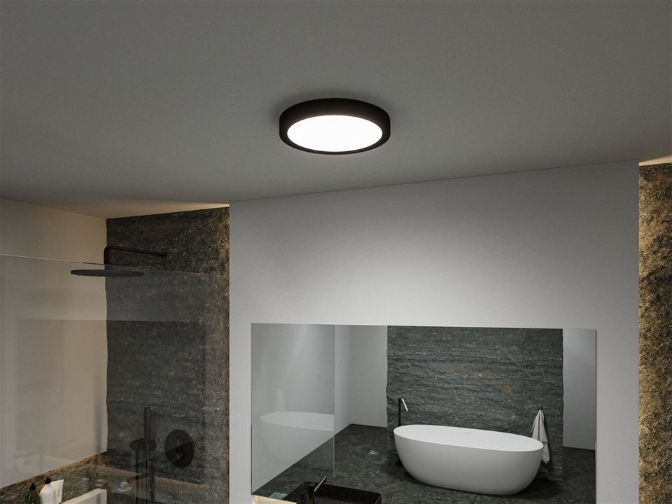 Paulmann LED Deckenleuchte Selection Bathroom Tega IP44 24W Schwarz 230V  Kunststoff, LED fest integriert, Tageslichtweiß, WhiteSwitch