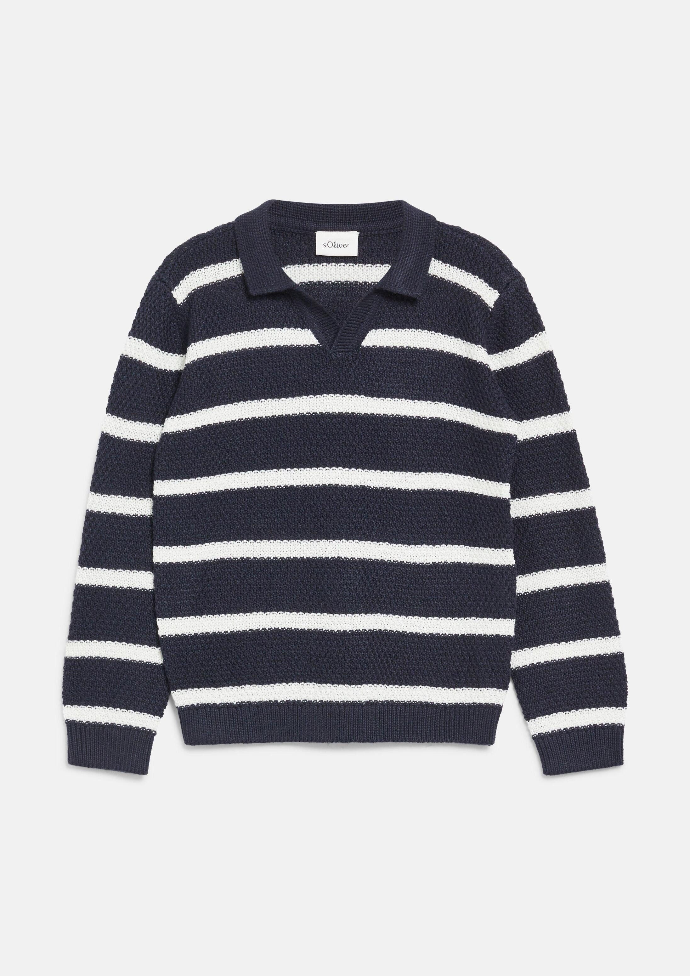s.Oliver Longpullover Strickpullover Strickpolo mit Strukturmuster