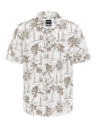 ONLY & SONS Kurzarmhemd Tropisches Hemd mit Sommer Design Bequemes Casual Shirt 7402 in Weiß