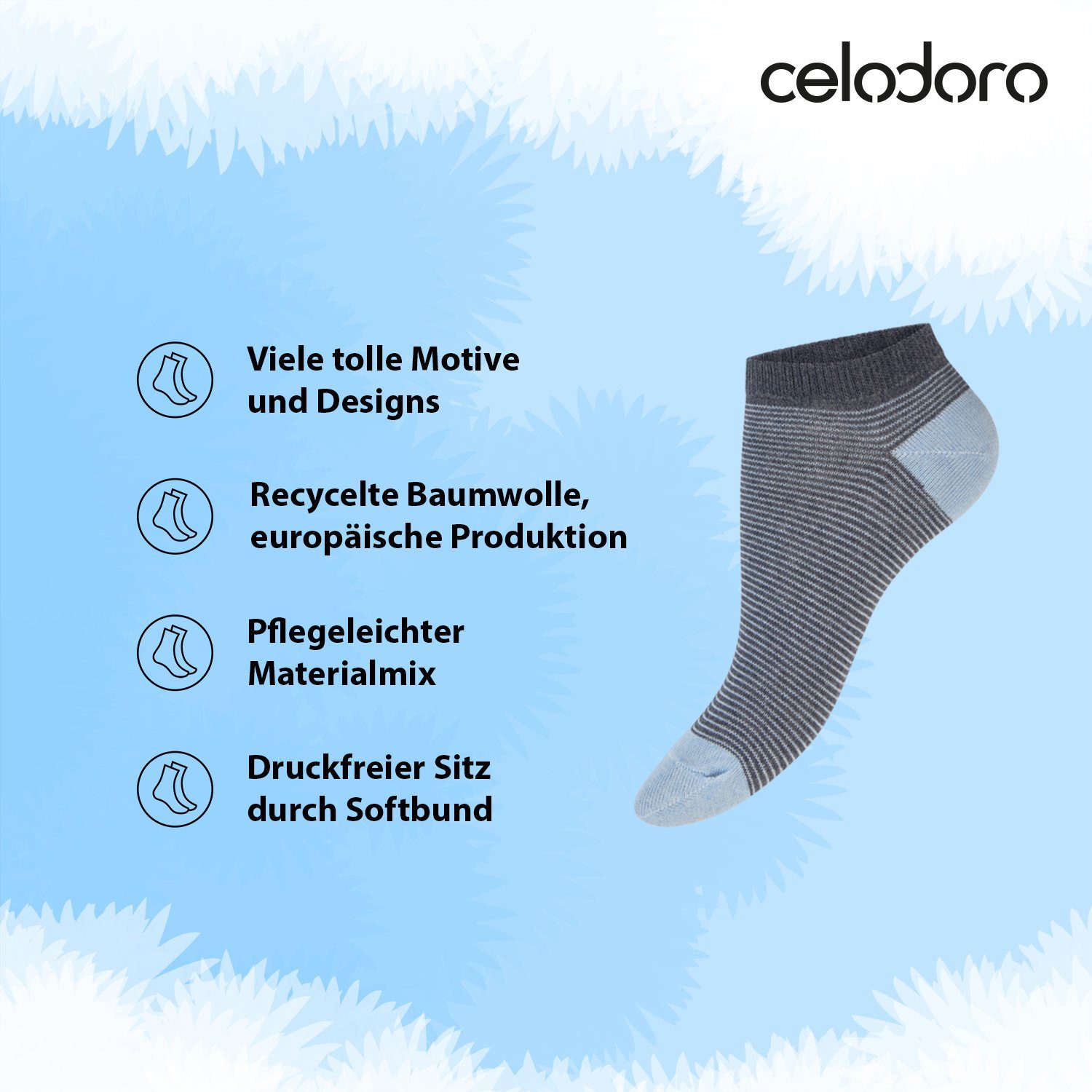 celodoro Sneakersocken Eco Sneaker Socken Damen (10 Paar) aus regenerativer Baumwolle (10-Paar) – Bild 2 von 3