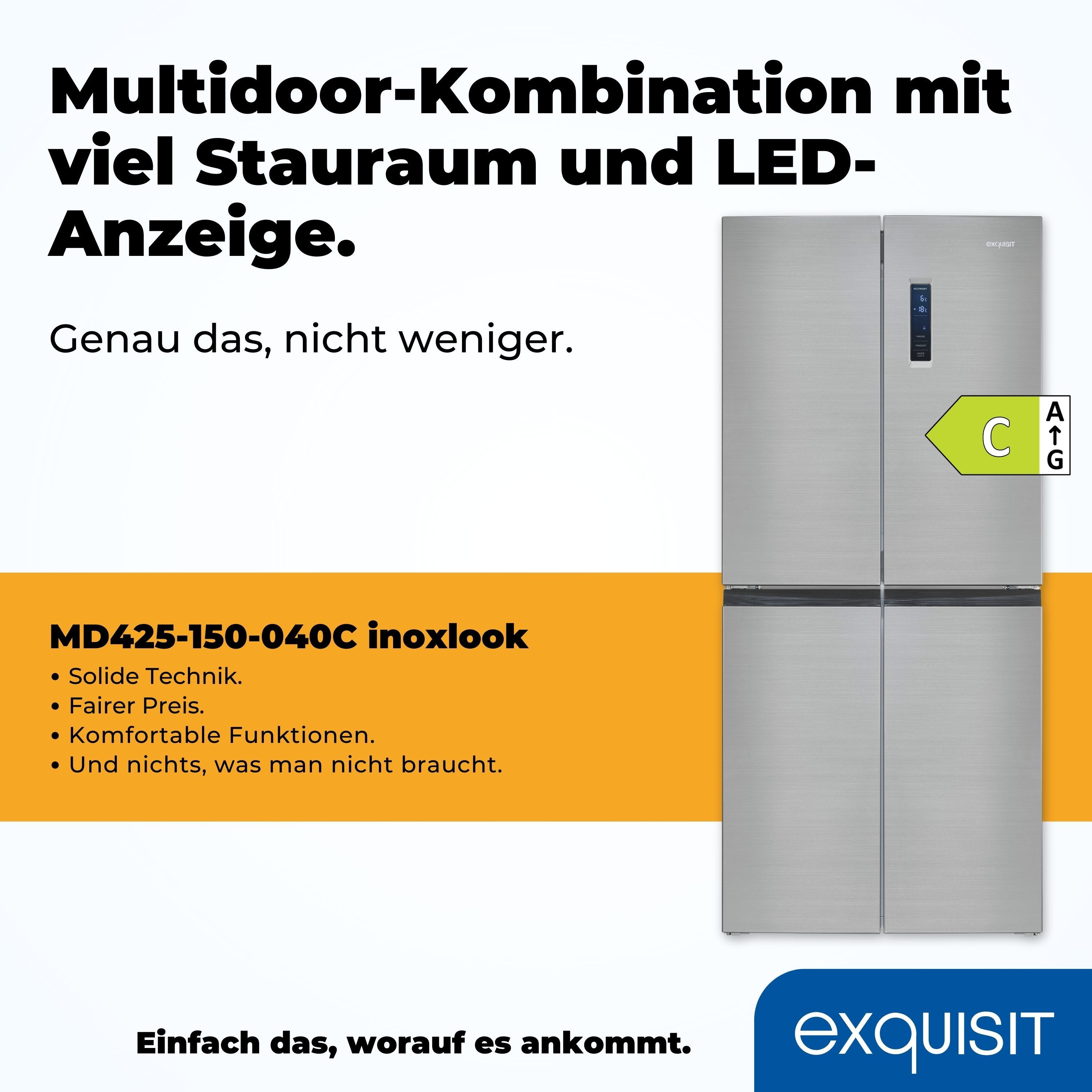 exquisit Multi Door MD425-150-040C inoxlook, 180 cm hoch, 79 cm breit