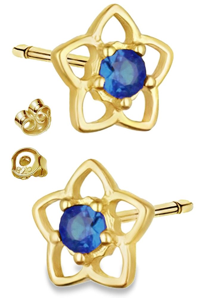 Limana Paar Ohrstecker kleine Blumen Damen Ohrringe 925 Silber gold Zirkonia Geschenk Frau (inkl. Schmuckbox), Geburtstag Muttertag