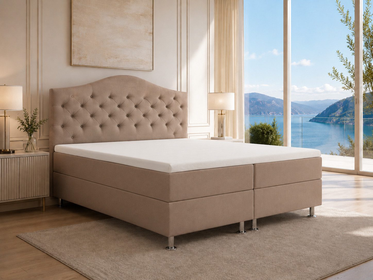 Best for Home Boxspringbett Glamour mit 7-Zonen Bonell & 7 cm T-30 Topper – Komfortbett (Komplettset, 4-St., Boxspringbett mit 7-Zonen-Bonellfederkernmatratze & 7 cm Topper), Boxspringbett mit Bettkasten, Topper T-30