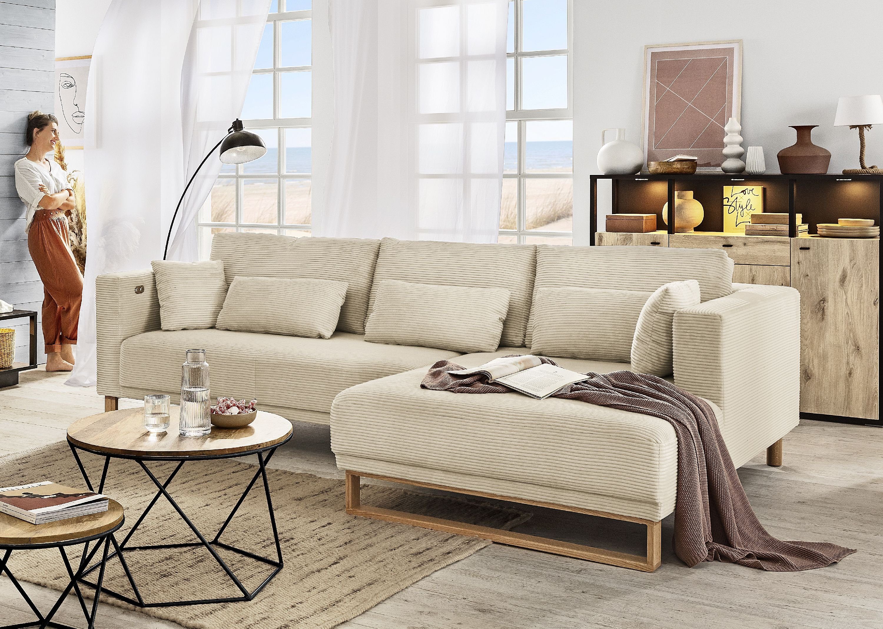 SANSIBAR LIVING Polsterecke Polsterecke SANSIBAR FRIESLAND BHT 293x93x187 cm beige Ecksofa
