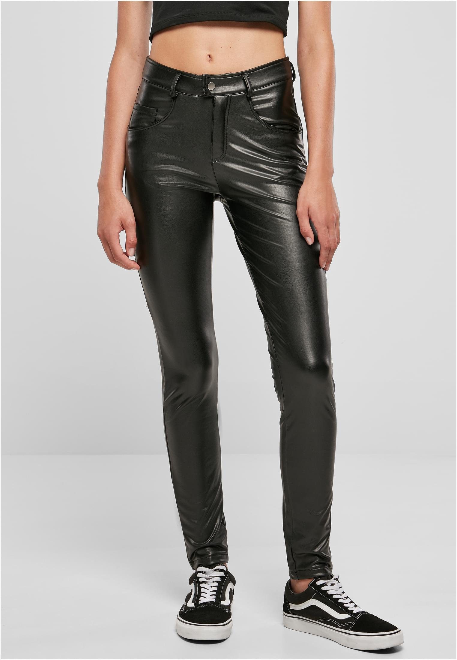 Funktionshose Ladies Mid Waist Synthetic Leather Pants DamenKunstlederhose