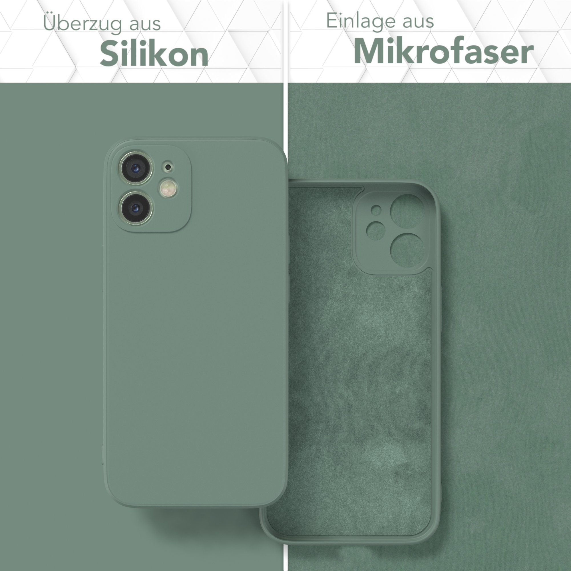 EAZY CASE Handyhülle für Apple iPhone 12 Mini Hülle Silikon 5,4 Zoll, Schutzhülle mit Kameraschutz stoßfest telefonhülle Matt Dunkelgrün – Bild 3 von 5