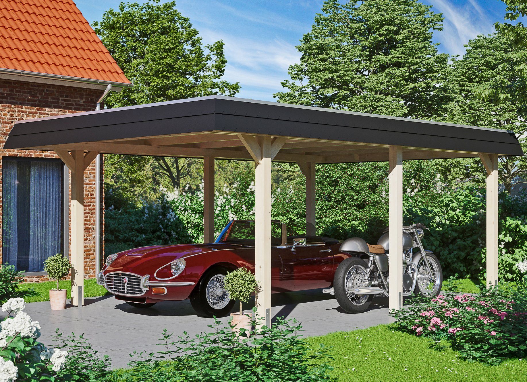 Skanholz Einzelcarport Wendland, BxT: 409x628 mit EPDM-Folie cm cm, 210 Dachschalung Flachdach-Carport, Einfahrtshöhe