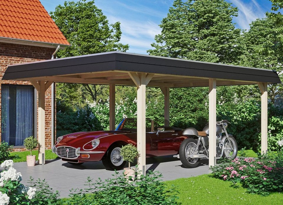 Skanholz Einzelcarport Wendland, BxT: 409x628 cm, 210 cm Einfahrtshöhe,  Flachdach-Carport, Dachschalung mit EPDM-Folie