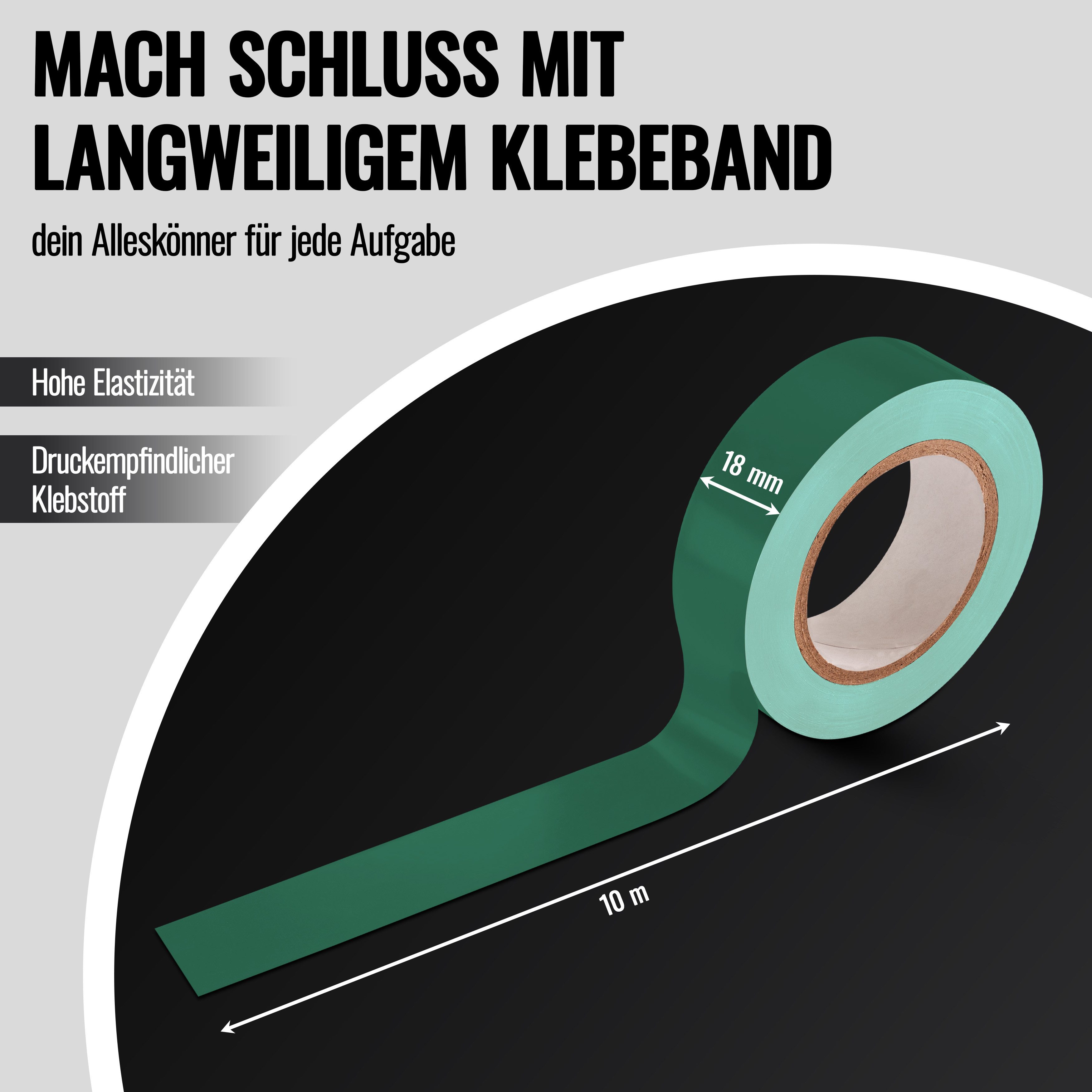Poppstar Isolierband PVC Dichtband und Klebeband 10 Meter (10-St., Breite 18mm, Farbe grün) Universal Isolierband, Dichtungsband zum Kabel & Leitungen Reparieren
