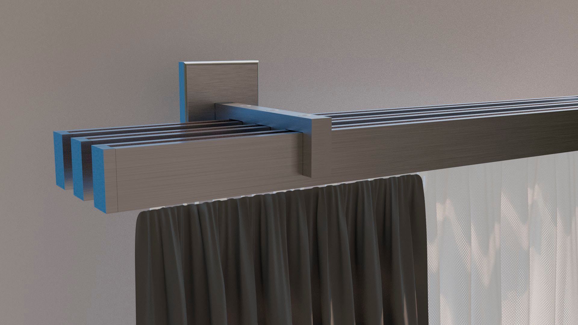 indeko Gardinenstange Bern, 3-läufig, Wunschmaßlänge, verschraubt, Aluminium, Innenlauf Komplett-Set inkl. Gleitern und Montagematerial