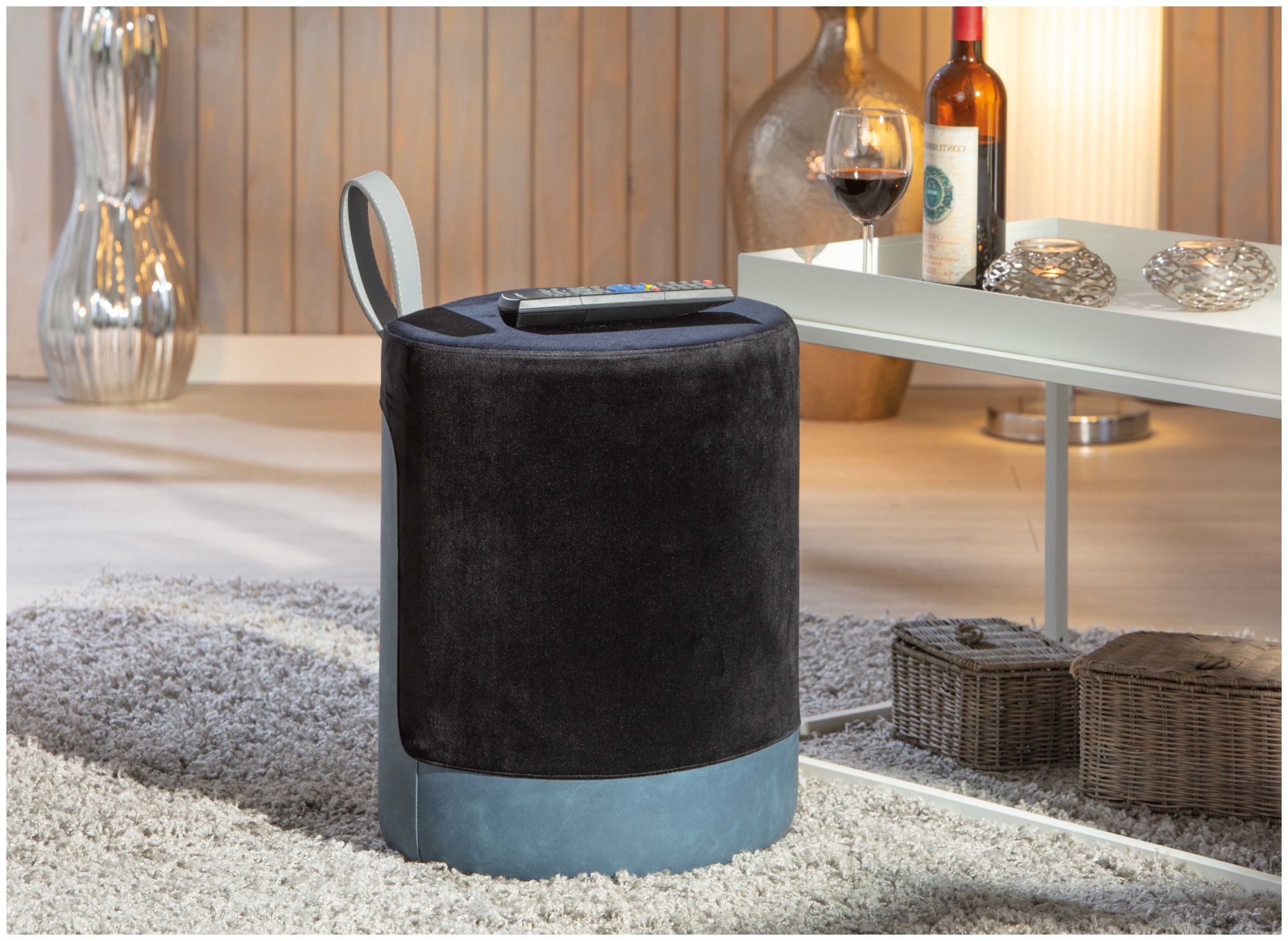 FURNARO Hocker, Wohnen, Wohnzimmer, Schlafzimmer, Textil, Schwarz