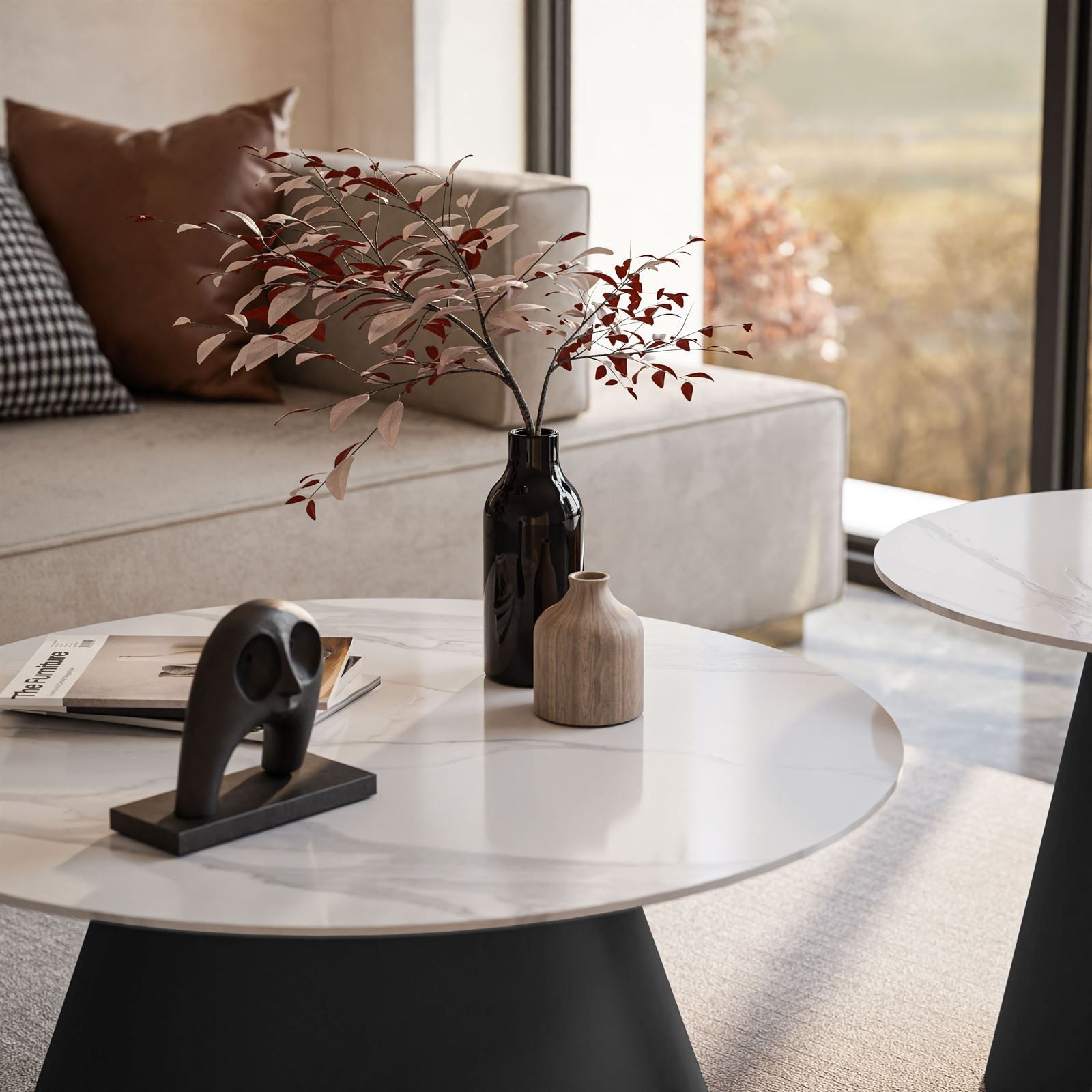 Lookway Couchtisch CARTELLE 2in1 Runder Sofatisch mit Tischplatte in Hochglanz (2er- Set), Durchmesser: ⌀70 cm und ⌀50 cm