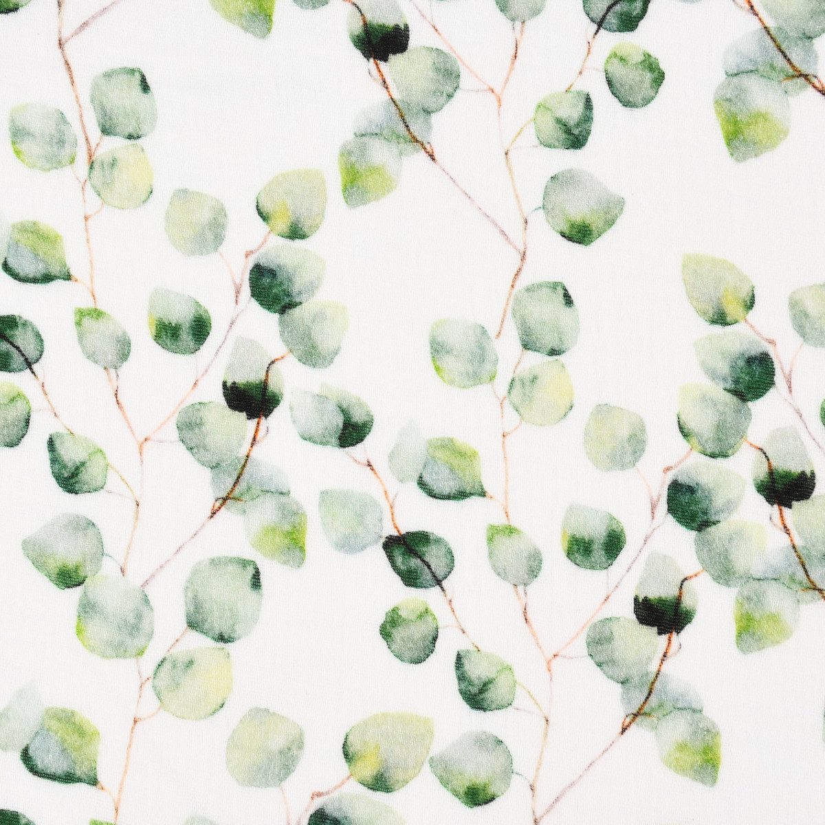 SCHÖNER LEBEN. Stoff Musselin Stoff BW Bio Digitaldruck Eukalyptus Blätter weiß grün braun, Digitaldruck
