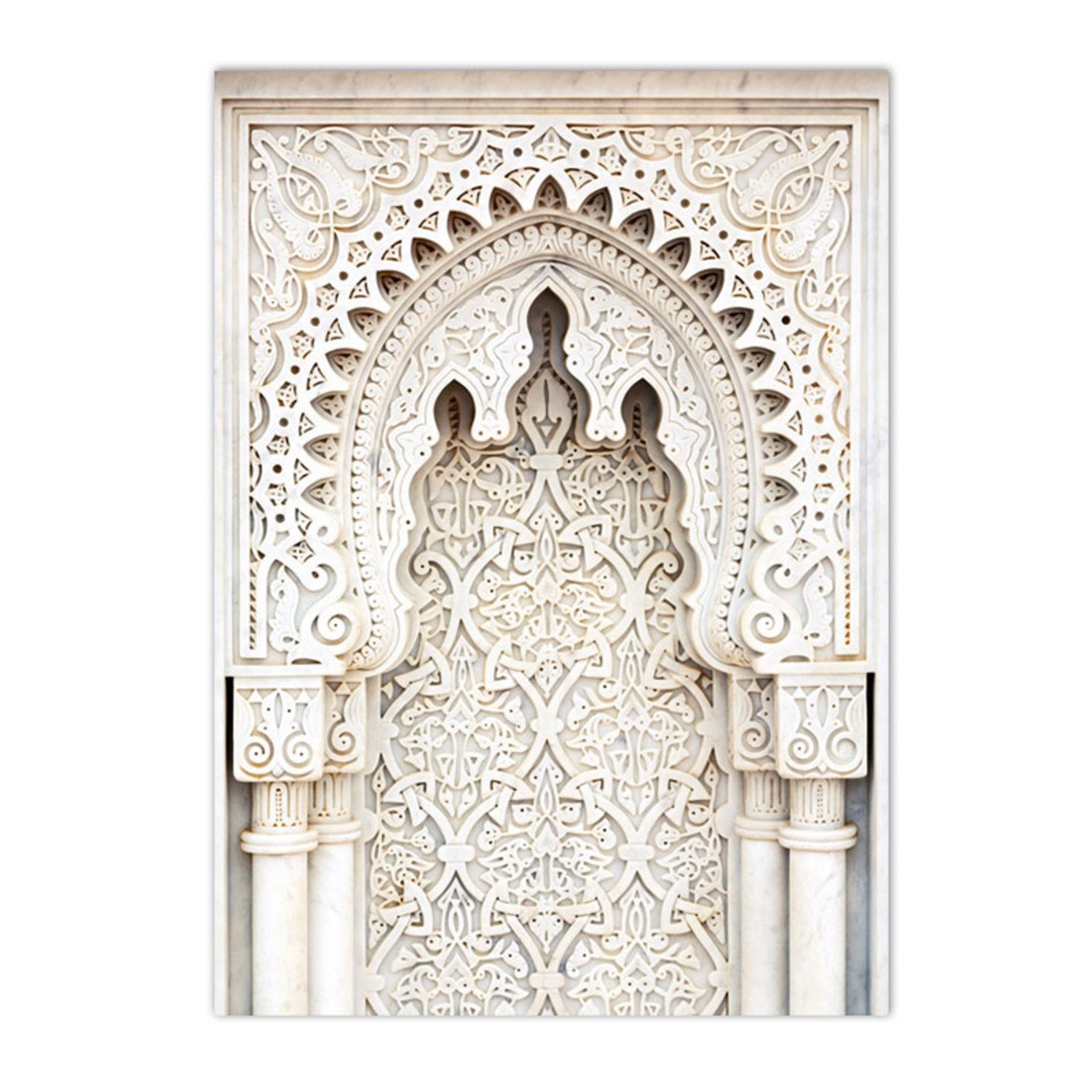TPFLiving Kunstdruck OHNE RAHMEN, Nordic Art - Islamische Kunst - Marokko, Moschee, Pampas Gras - (Leinwandbild XXL), Farben: Farben: Beige, weiß - Größe: 13x18cm