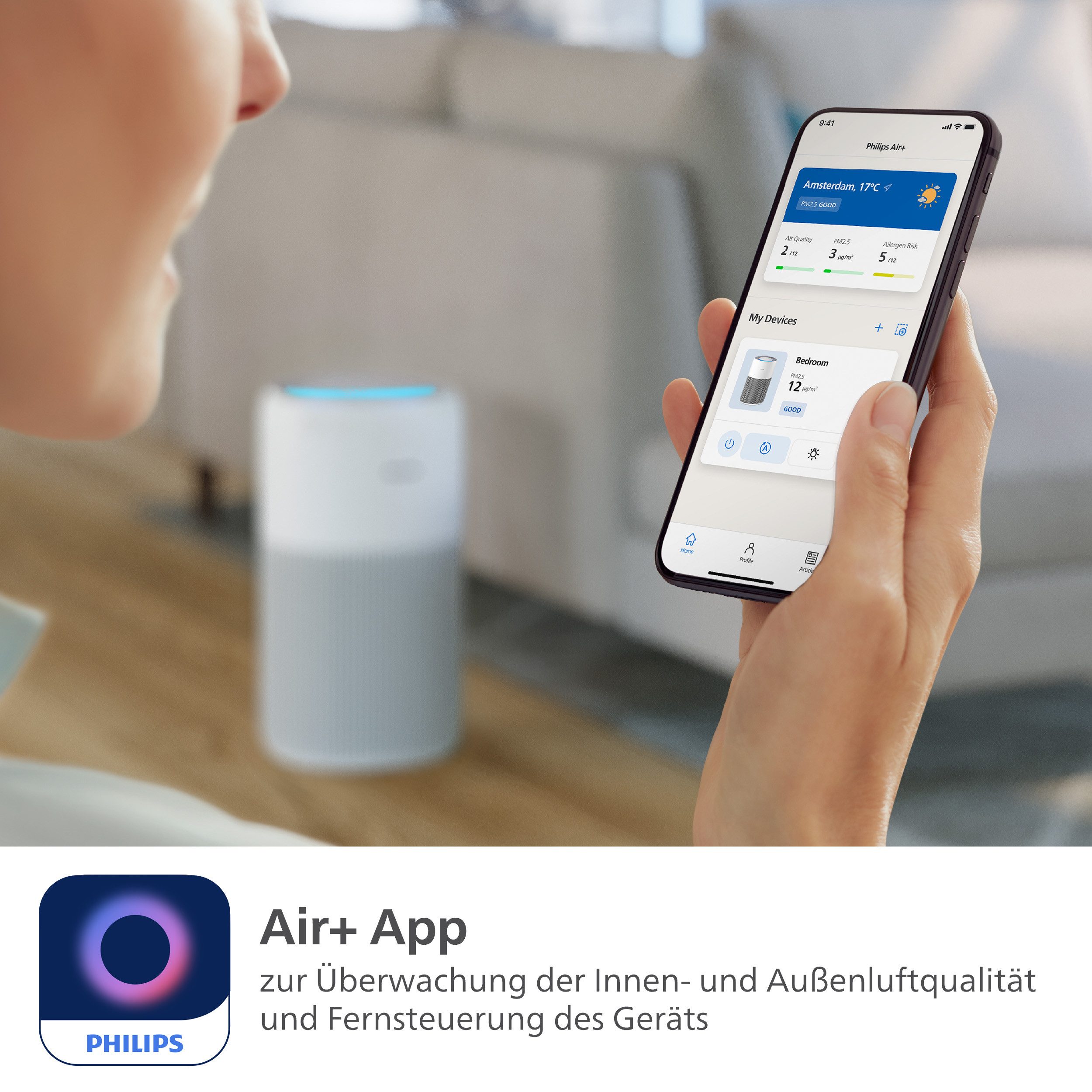 Philips Luftreiniger PureProctect Quiet 2200 Series, Luftreinigungsrate 420 m³/h, für 109 m² Räume, 3-Schichten-HEPA-Filtersystem, mit App Verbindung, leise